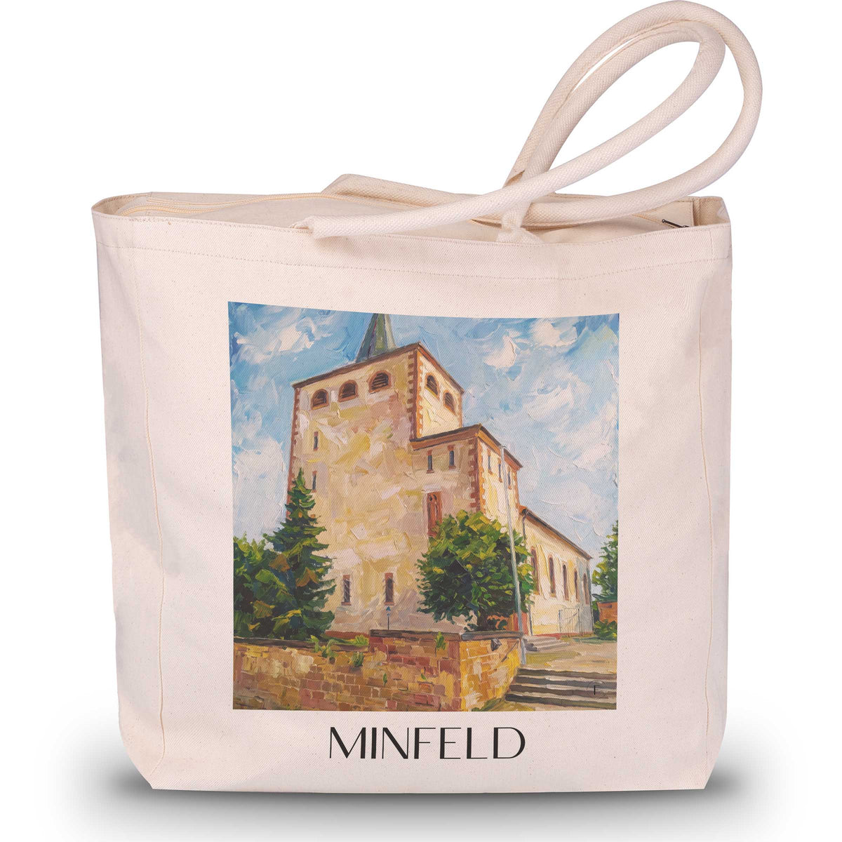 Minfeld Shopping Tasche - Südpfalz - Deutschland Tote Bag - Einkaufstasche im Ölgemälde Stil - favplace