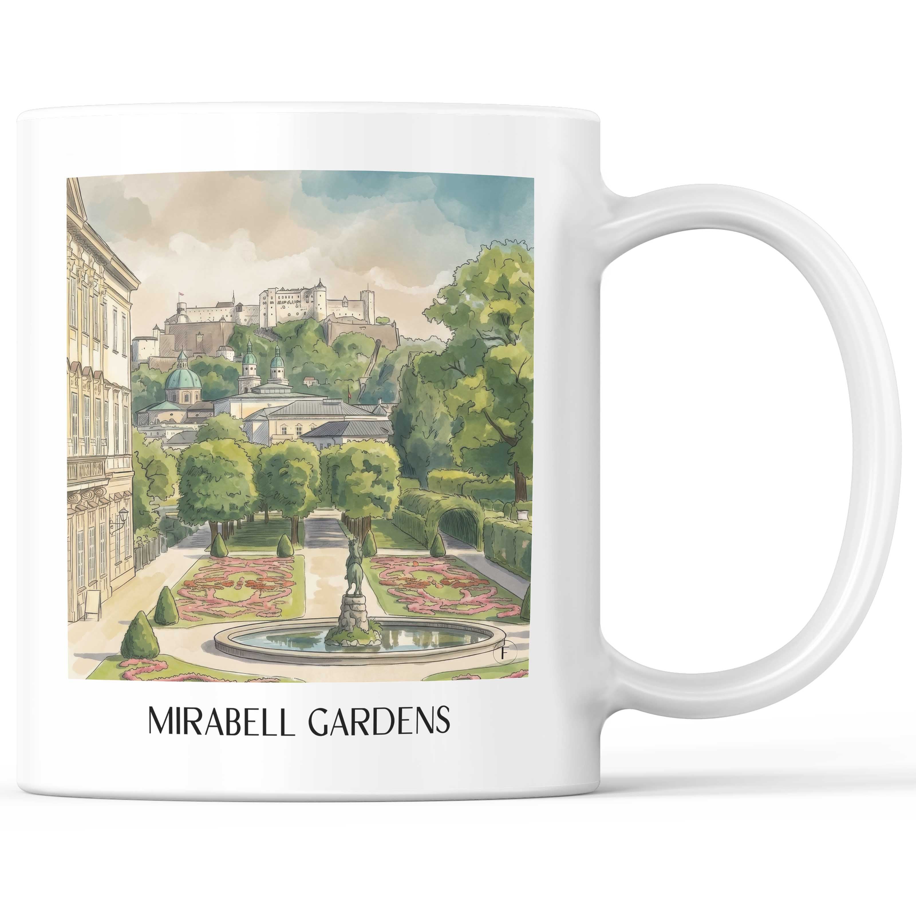 Mirabellgarten Kaffeebecher - Salzburg - Österreich Becher - Kaffeetasse im Aquarell Stil - favplace