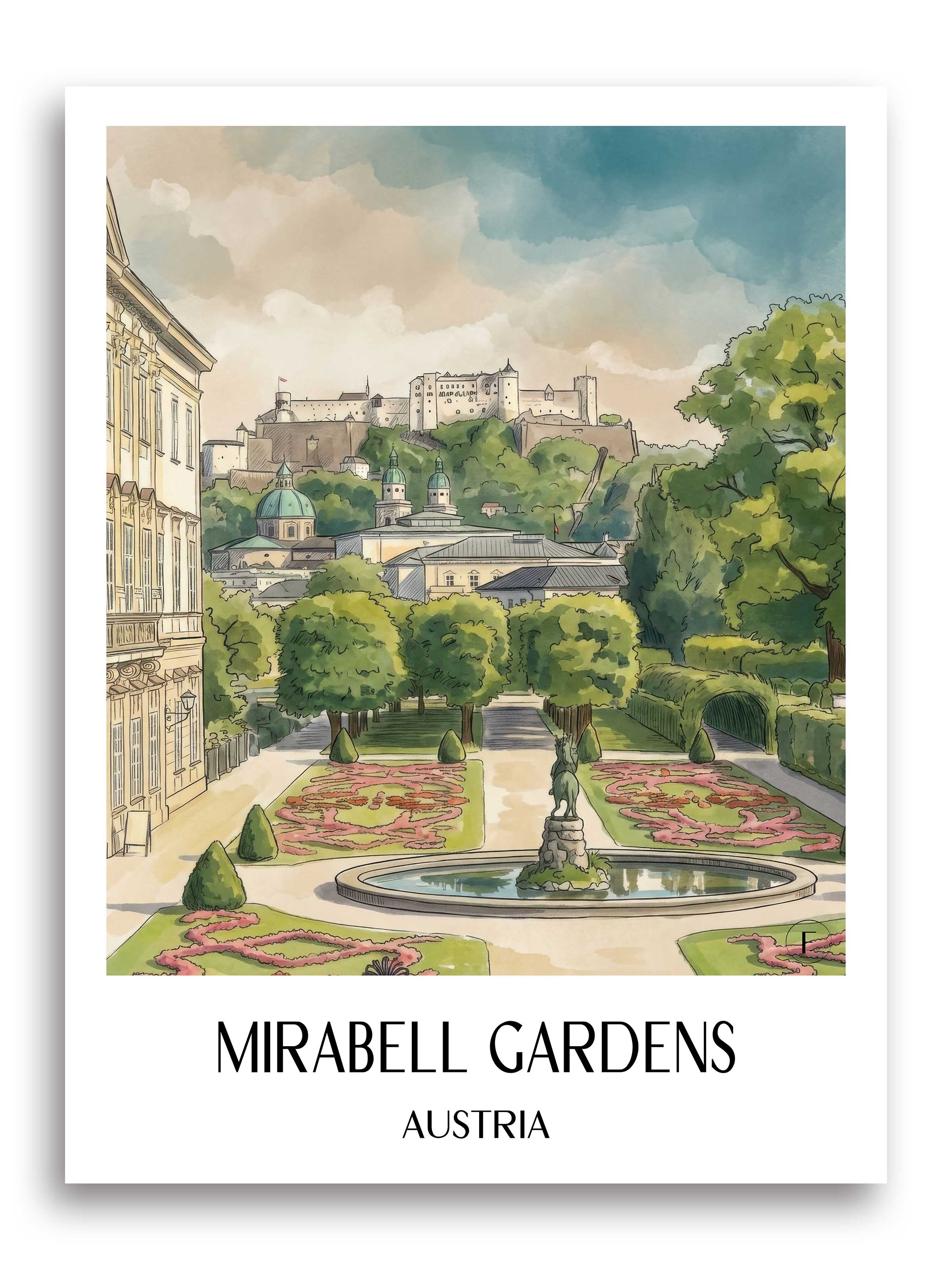 Mirabellgarten Poster - Salzburg - Österreich Kunstdruck - Aquarell von A4 bis A1 - favplace