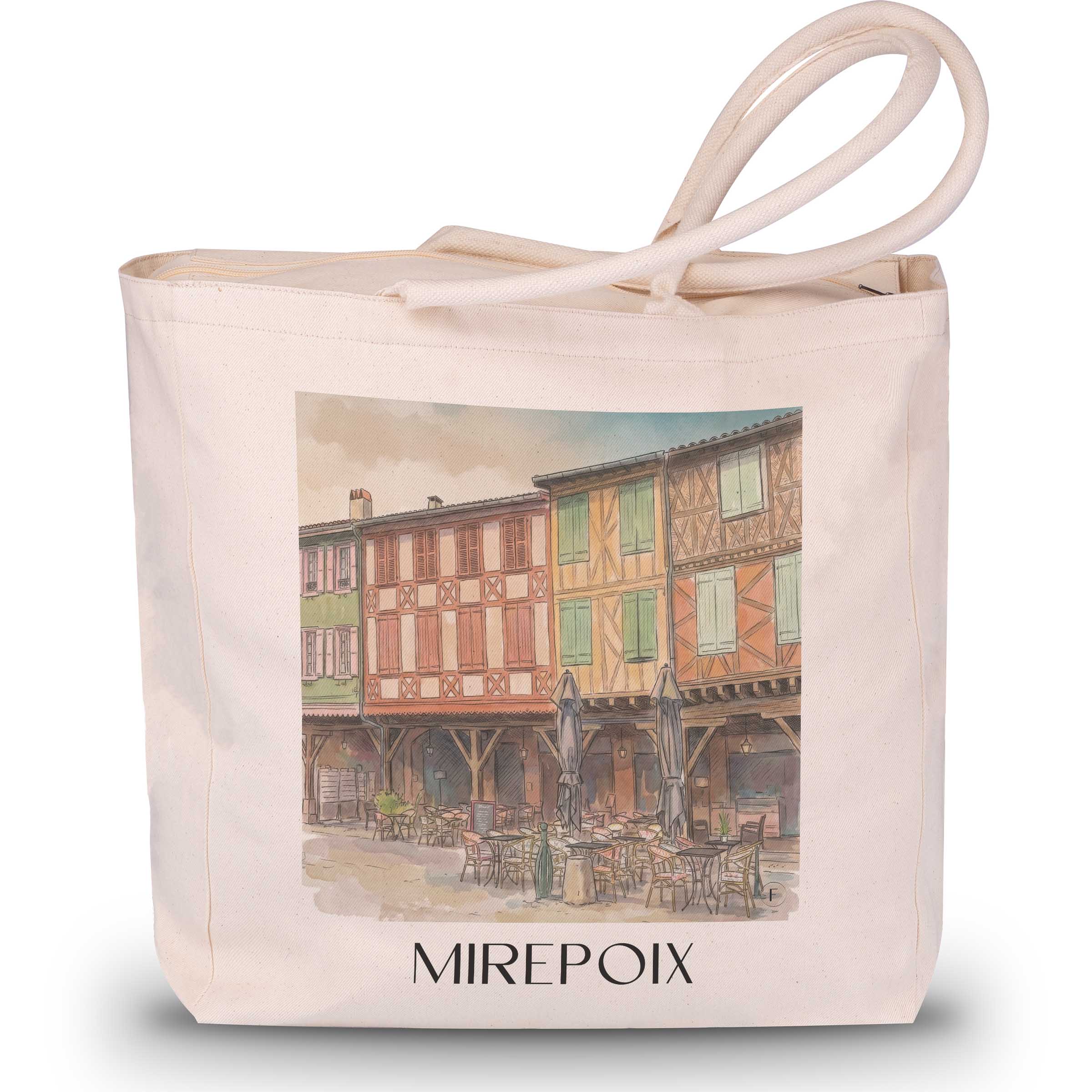 mirepoix--pays-cathare-frankreich-einkaufstasche-aquarell