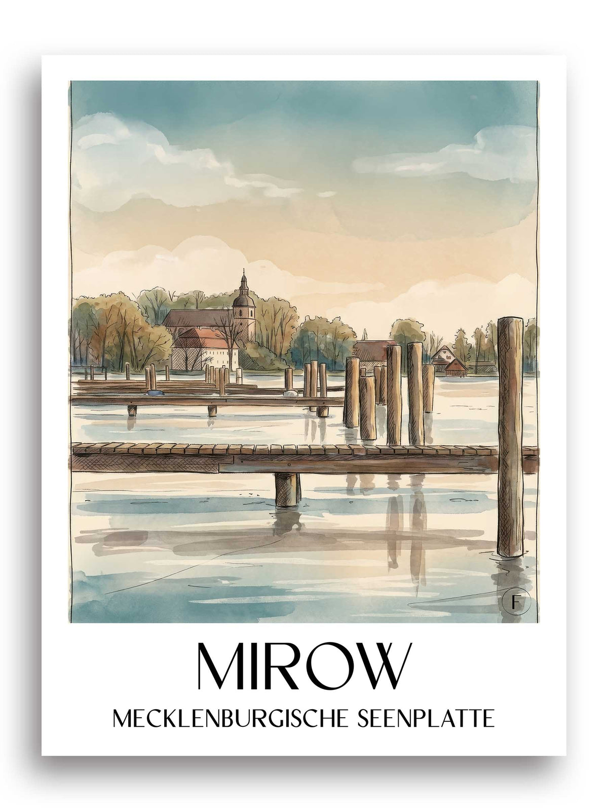 mirow-mecklenburgische-seenplatte-deutschland-poster-aquarell