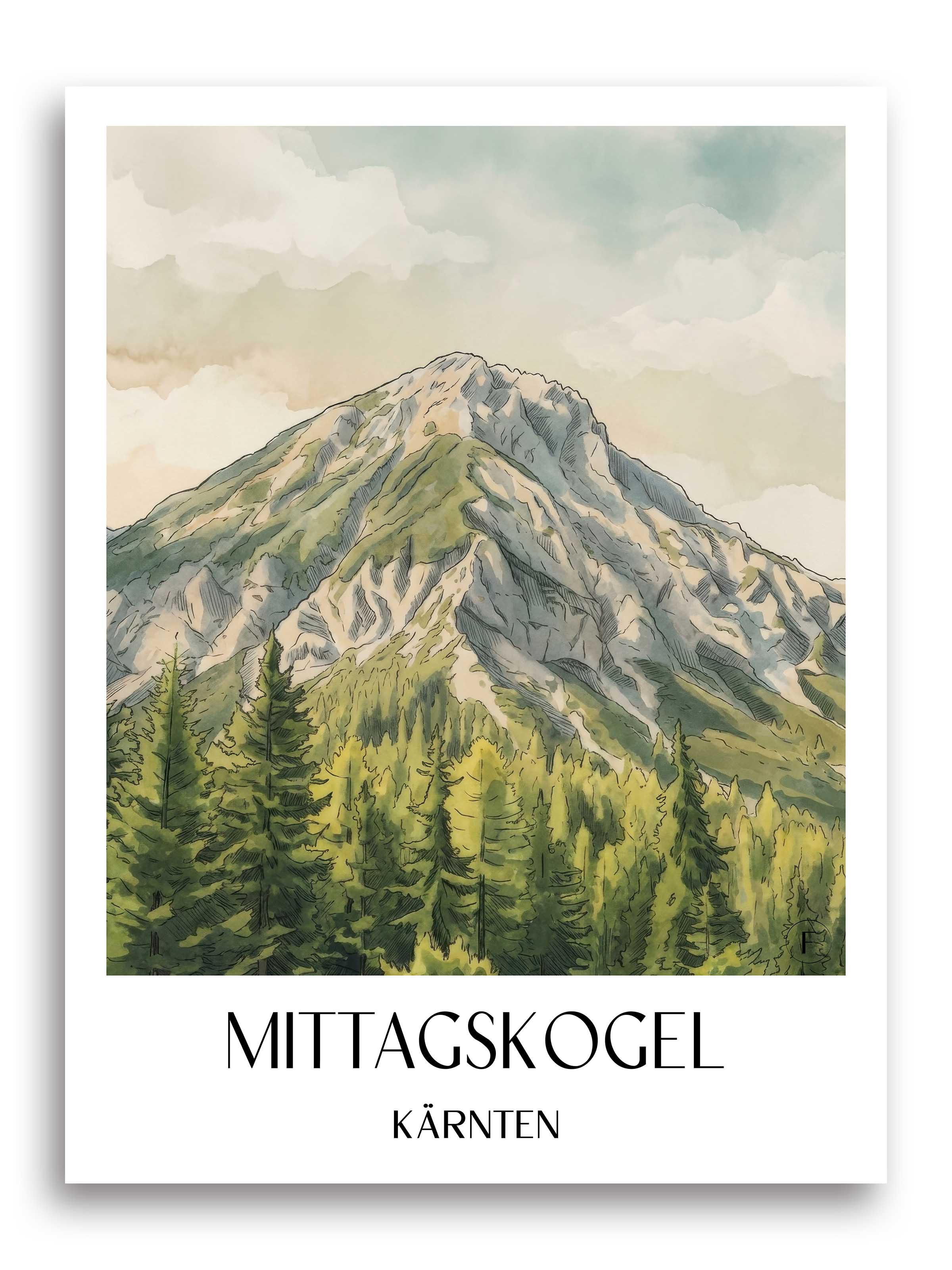mittagskogel-kärnten-österreich-poster-aquarell