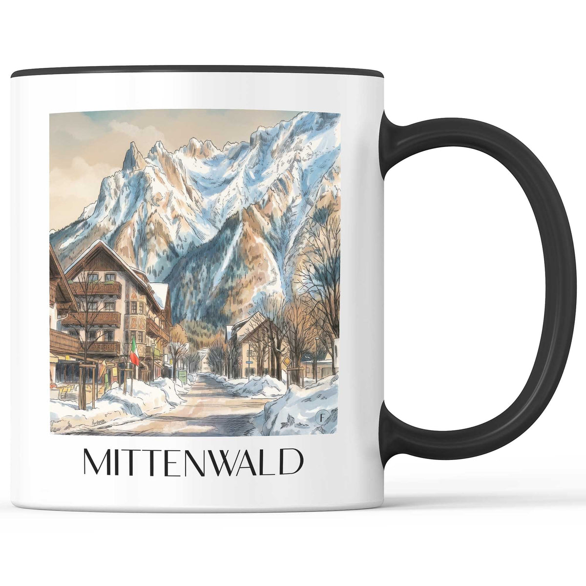 Mittenwald (im Winter) Kaffeebecher - Werdenfelser Land - Deutschland Becher - Kaffeetasse im Aquarell Stil - favplace