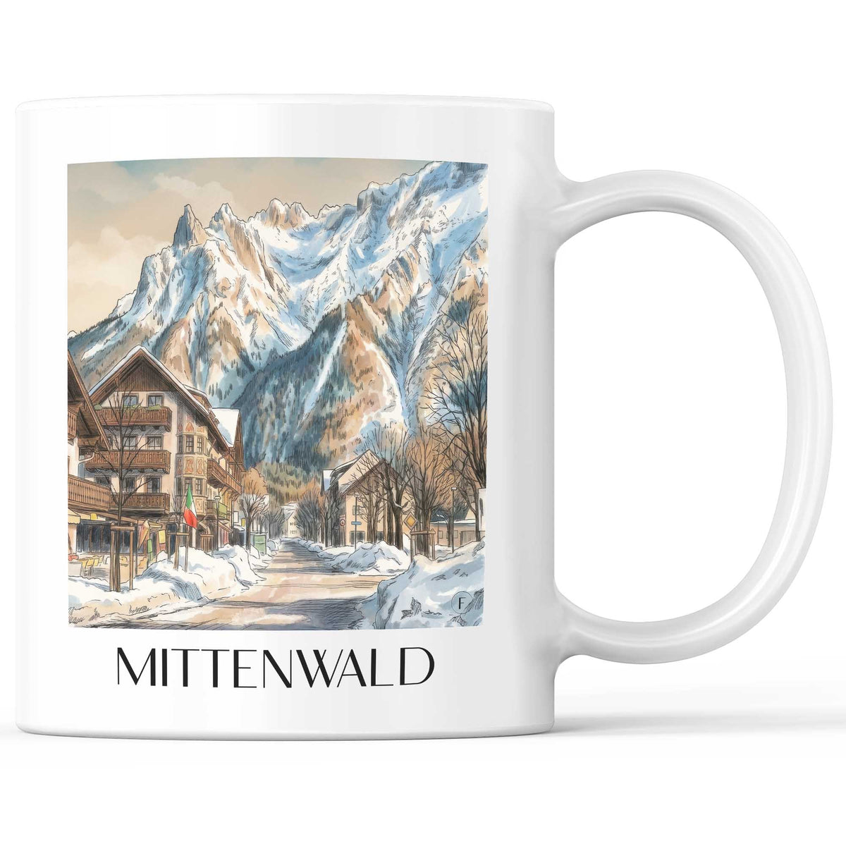Mittenwald (im Winter) Kaffeebecher - Werdenfelser Land - Deutschland Becher - Kaffeetasse im Aquarell Stil - favplace