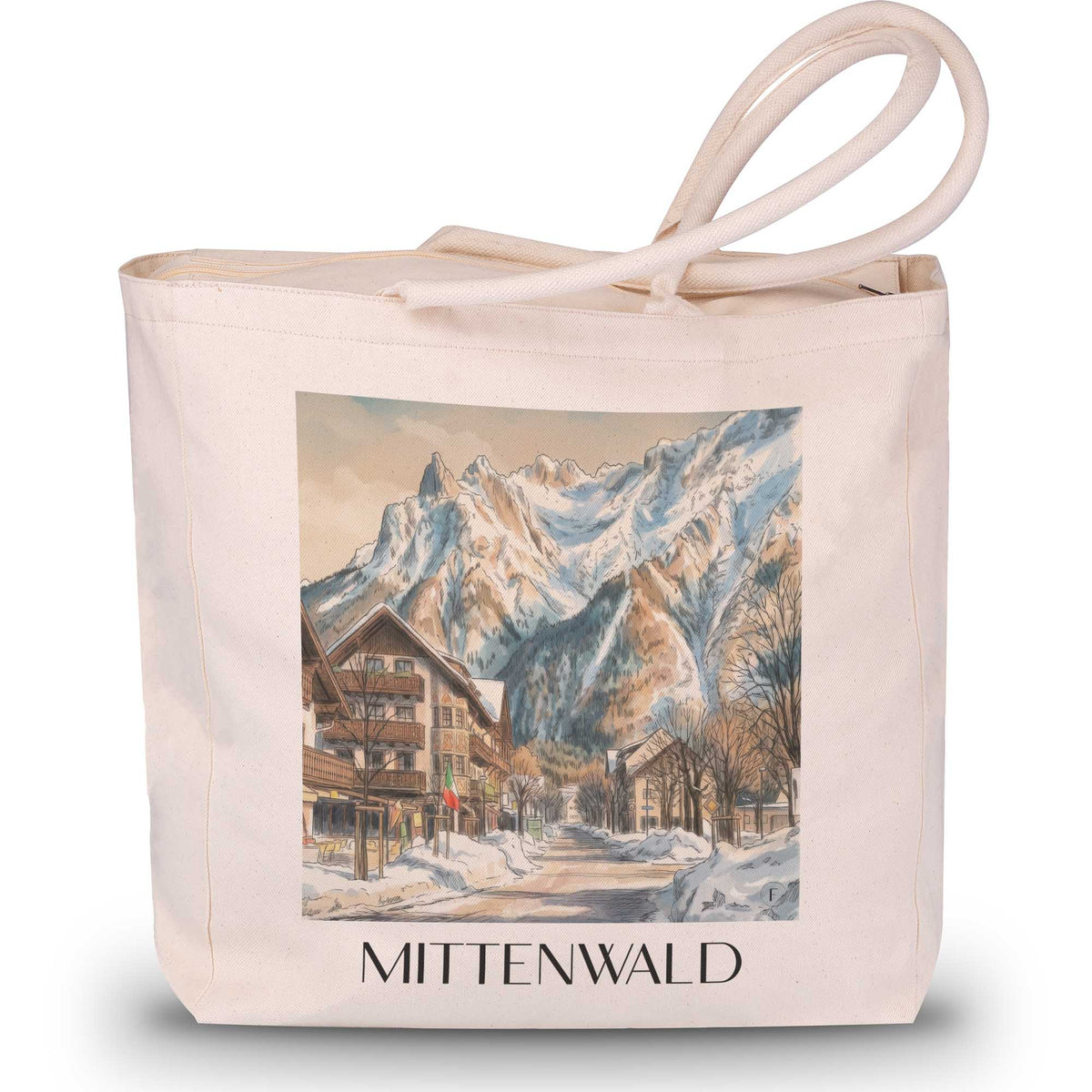 Mittenwald (im Winter) Shopping Tasche - Werdenfelser Land - Deutschland Tote Bag - Einkaufstasche im Aquarell Stil - favplace
