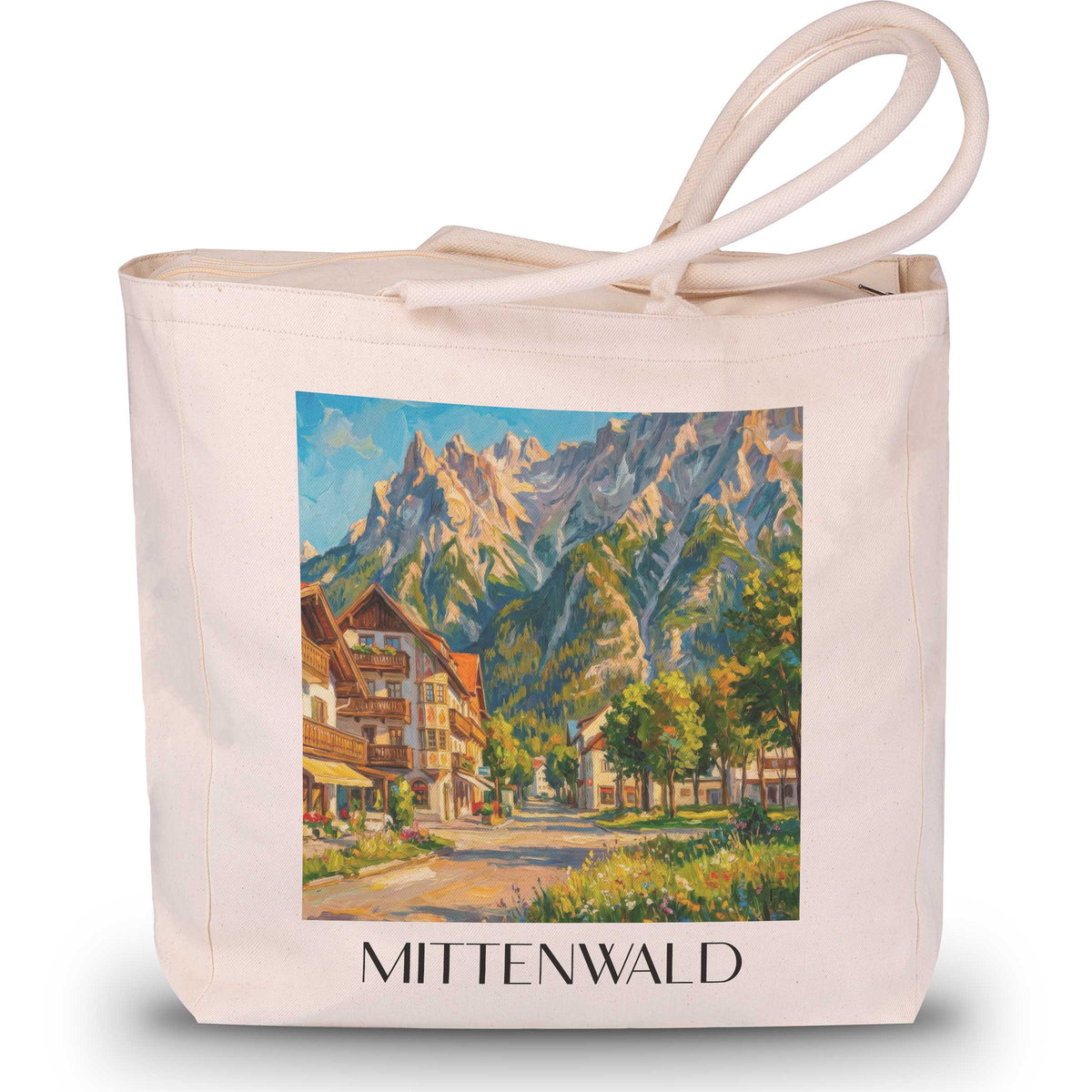 Mittenwald (im Winter) Shopping Tasche - Werdenfelser Land - Deutschland Tote Bag - Einkaufstasche im Ölgemälde Stil - favplace