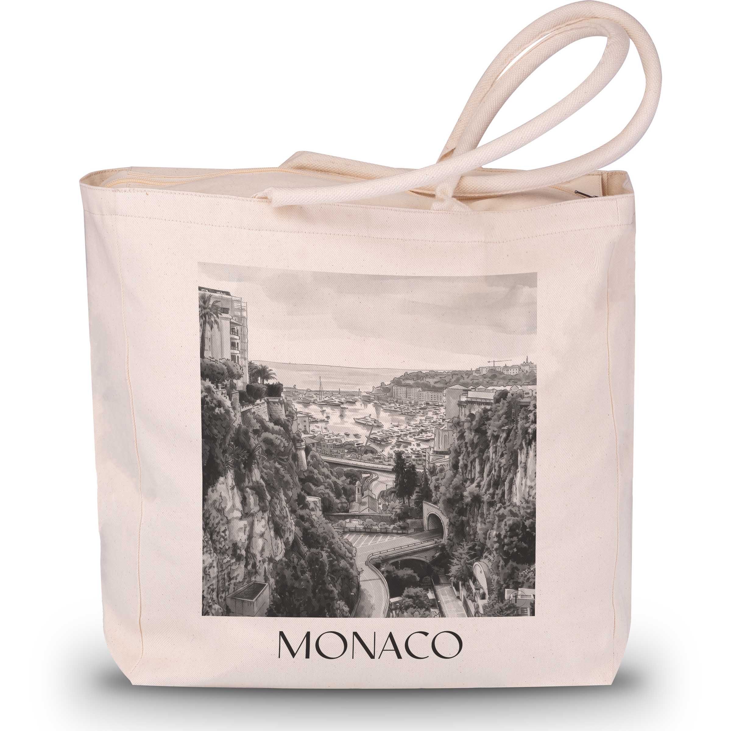 Monaco - Monaco Tote Bag - Einkaufstasche im Aquarell Schwarz-Weiß Stil - favplace