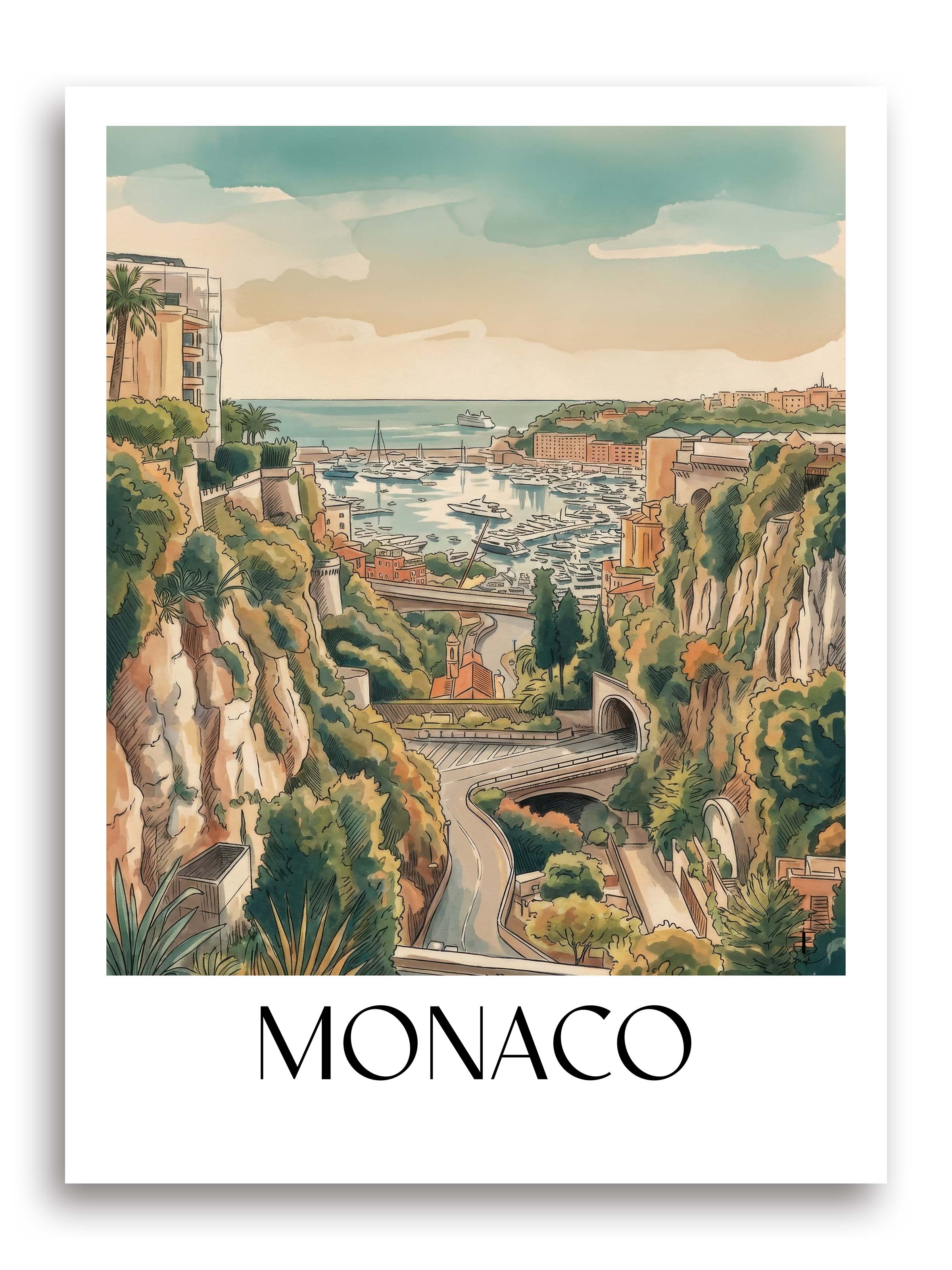 Monaco Poster - Monaco Kunstdruck - Aquarell von A4 bis A1 - favplace