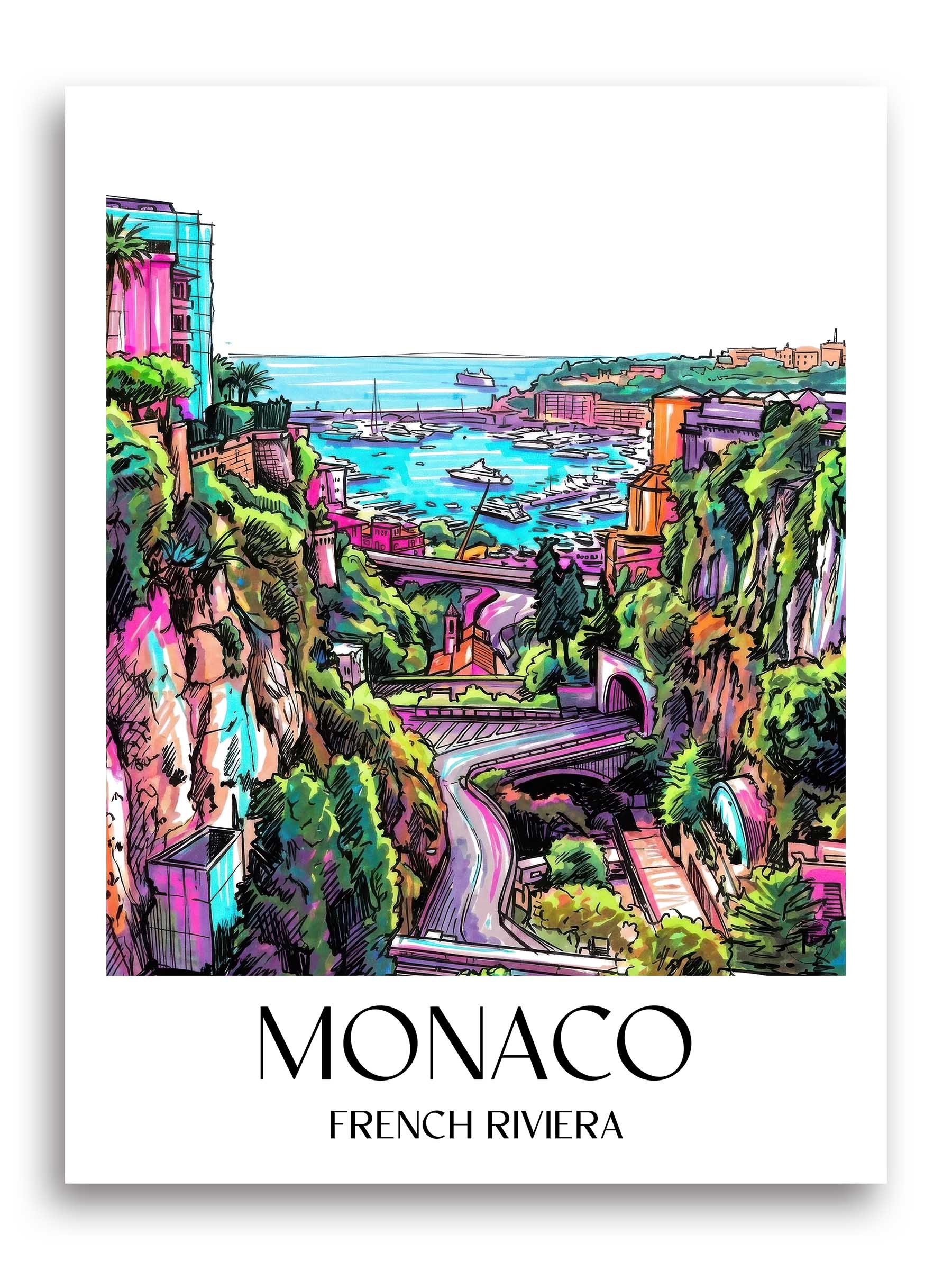 Monaco Poster - - Monaco Kunstdruck - Tag Graffiti von A4 bis A1 - favplace