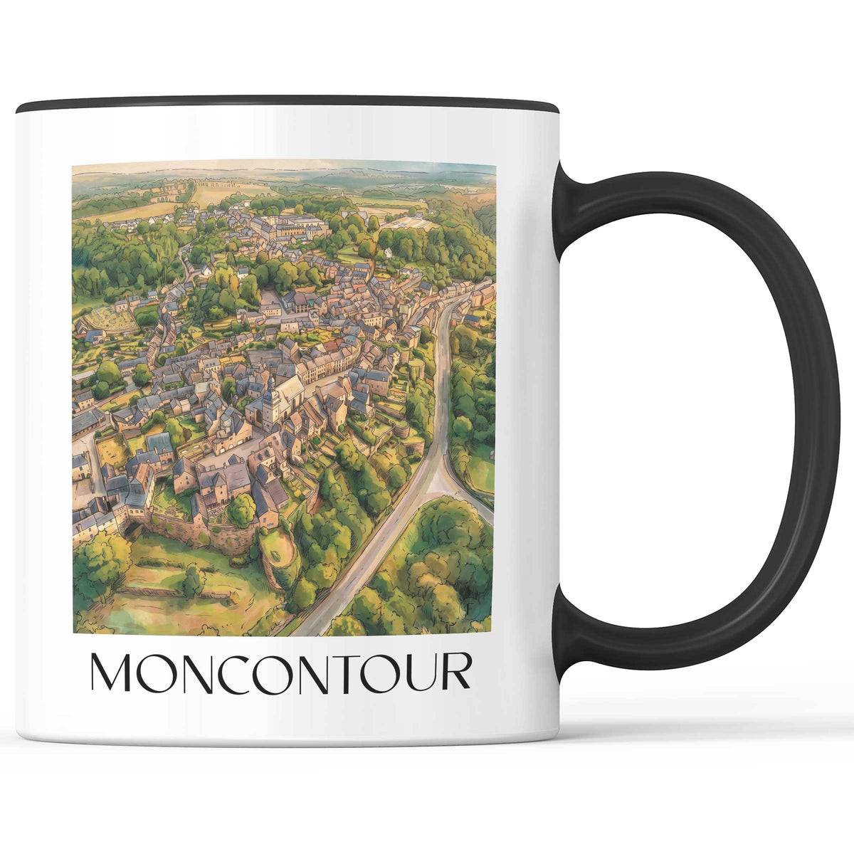 Moncontour Kaffeebecher - Côtes-d'Armor - Frankreich Becher - Kaffeetasse im Aquarell Stil - favplace