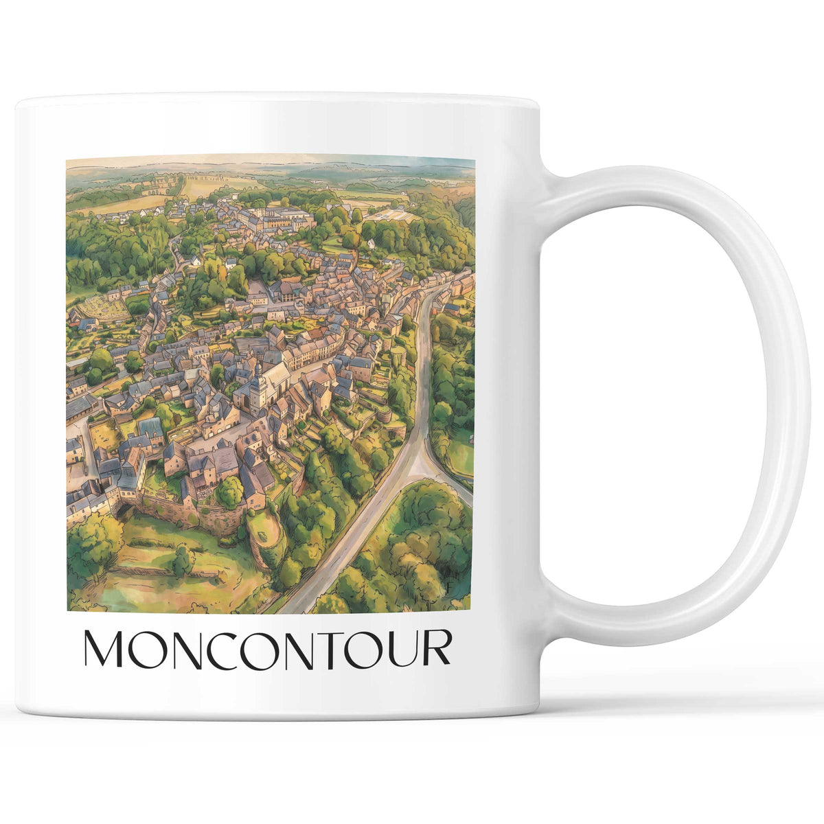 Moncontour Kaffeebecher - Côtes-d'Armor - Frankreich Becher - Kaffeetasse im Aquarell Stil - favplace