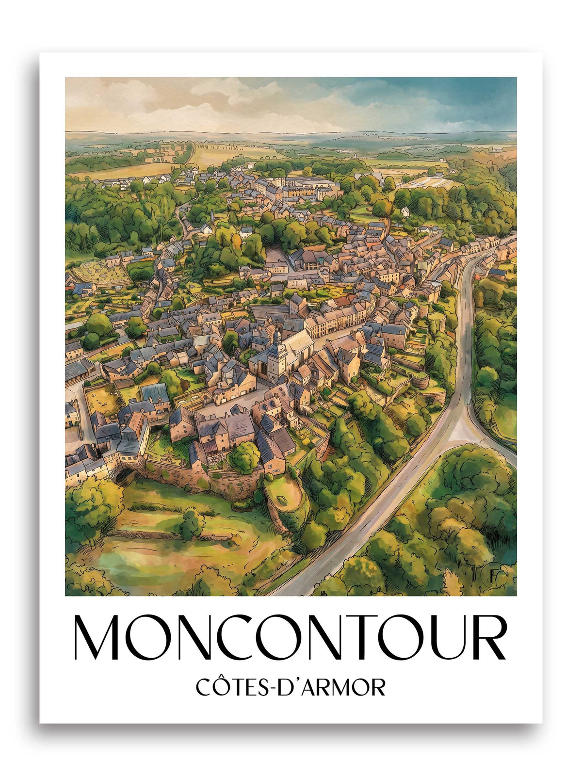 Moncontour Poster - Côtes-d'Armor - Frankreich Kunstdruck - Aquarell von A4 bis A1 - favplace