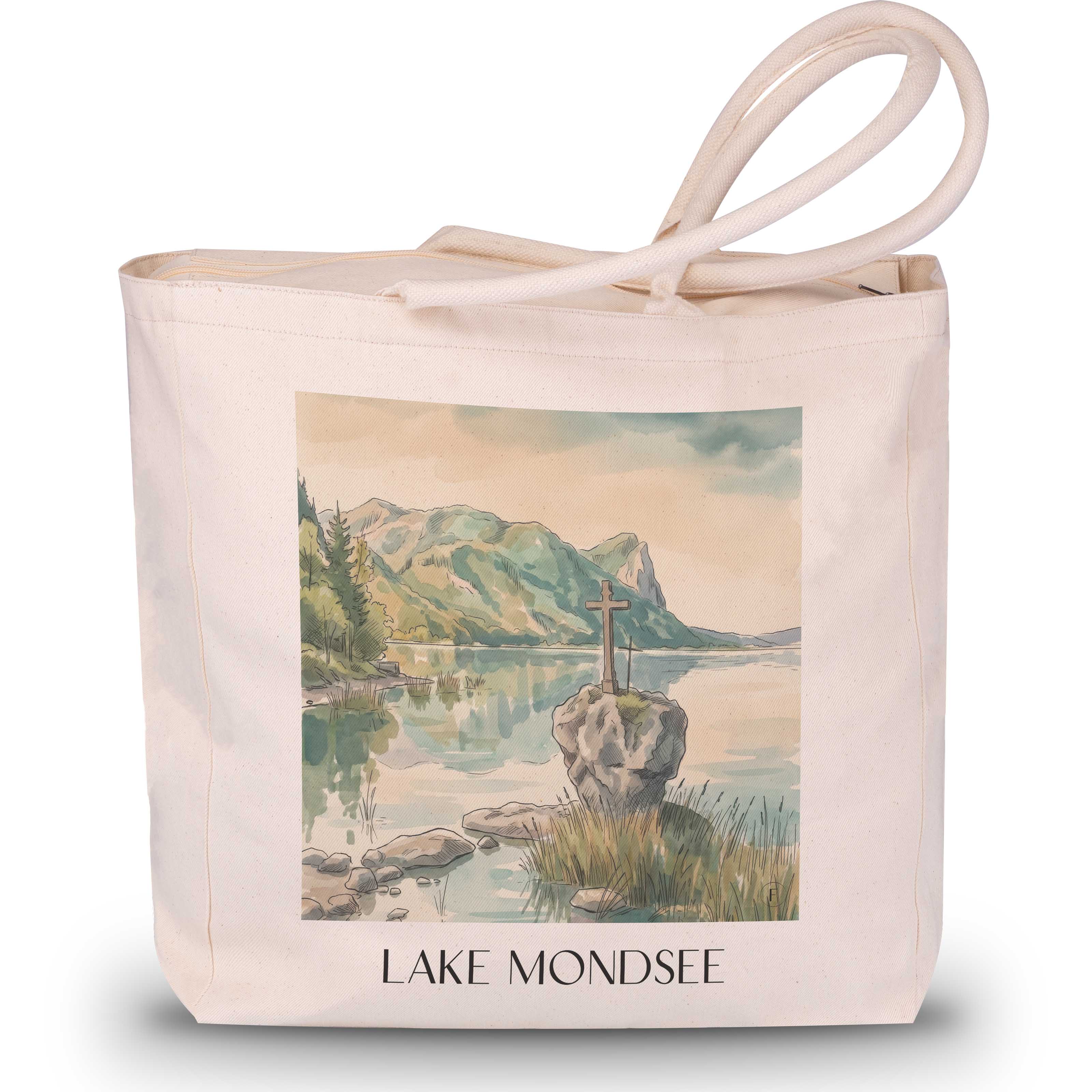 Mondsee Shopping Tasche - Österreich - Österreich Tote Bag - Einkaufstasche im Aquarell Stil - favplace