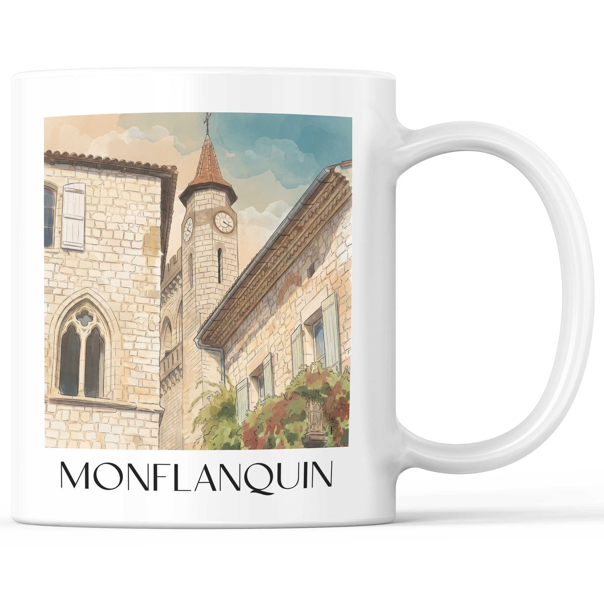 Monflanquin Kaffeebecher - Bastides - Frankreich Becher - Kaffeetasse im Aquarell Stil - favplace