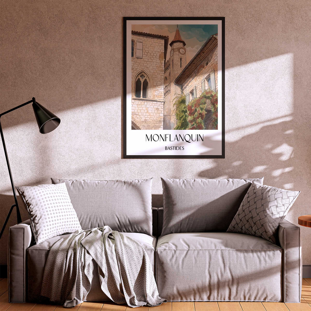 monflanquin-bastides-frankreich-poster-aquarell