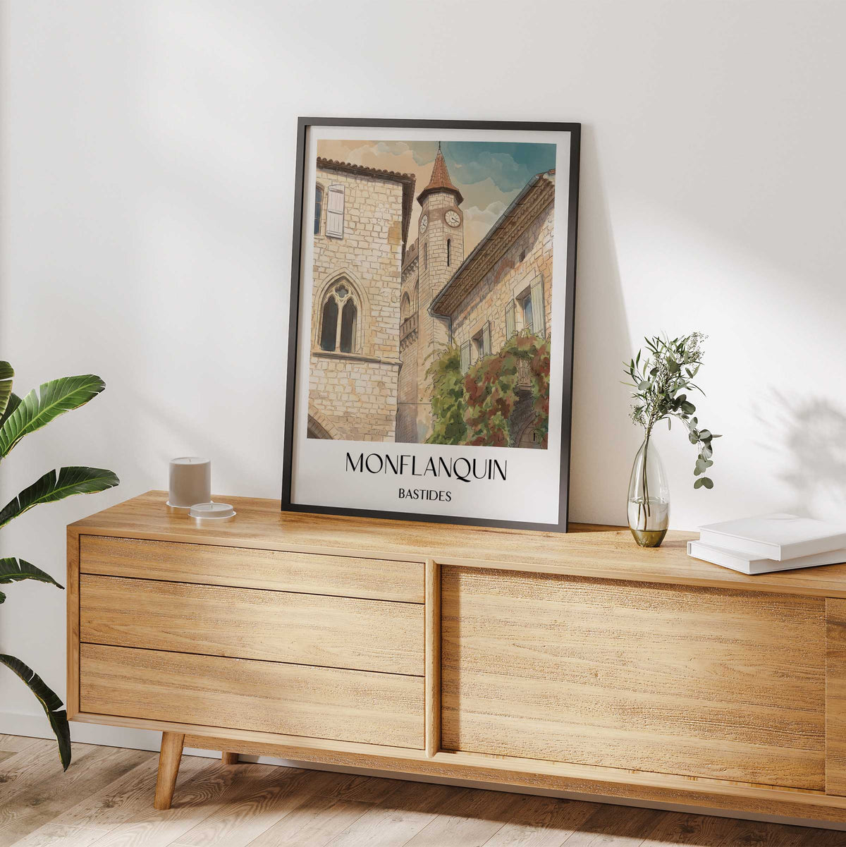 monflanquin-bastides-frankreich-poster-aquarell