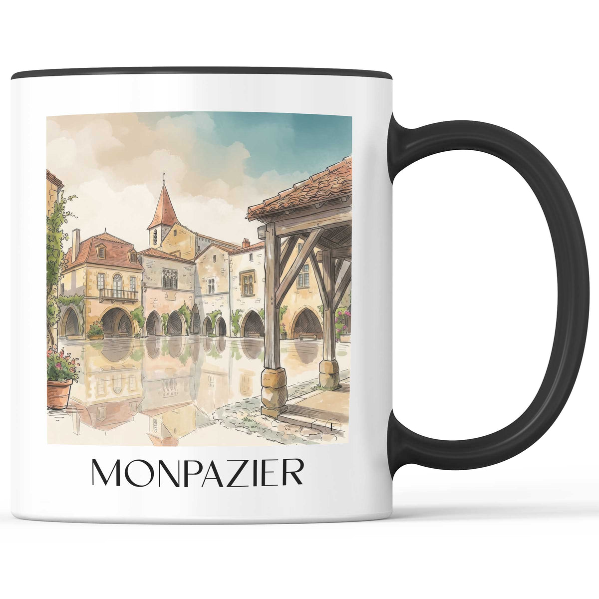 Monpazier Kaffeebecher - Périgord Pourpre - Frankreich Becher - Kaffeetasse im Aquarell Stil - favplace
