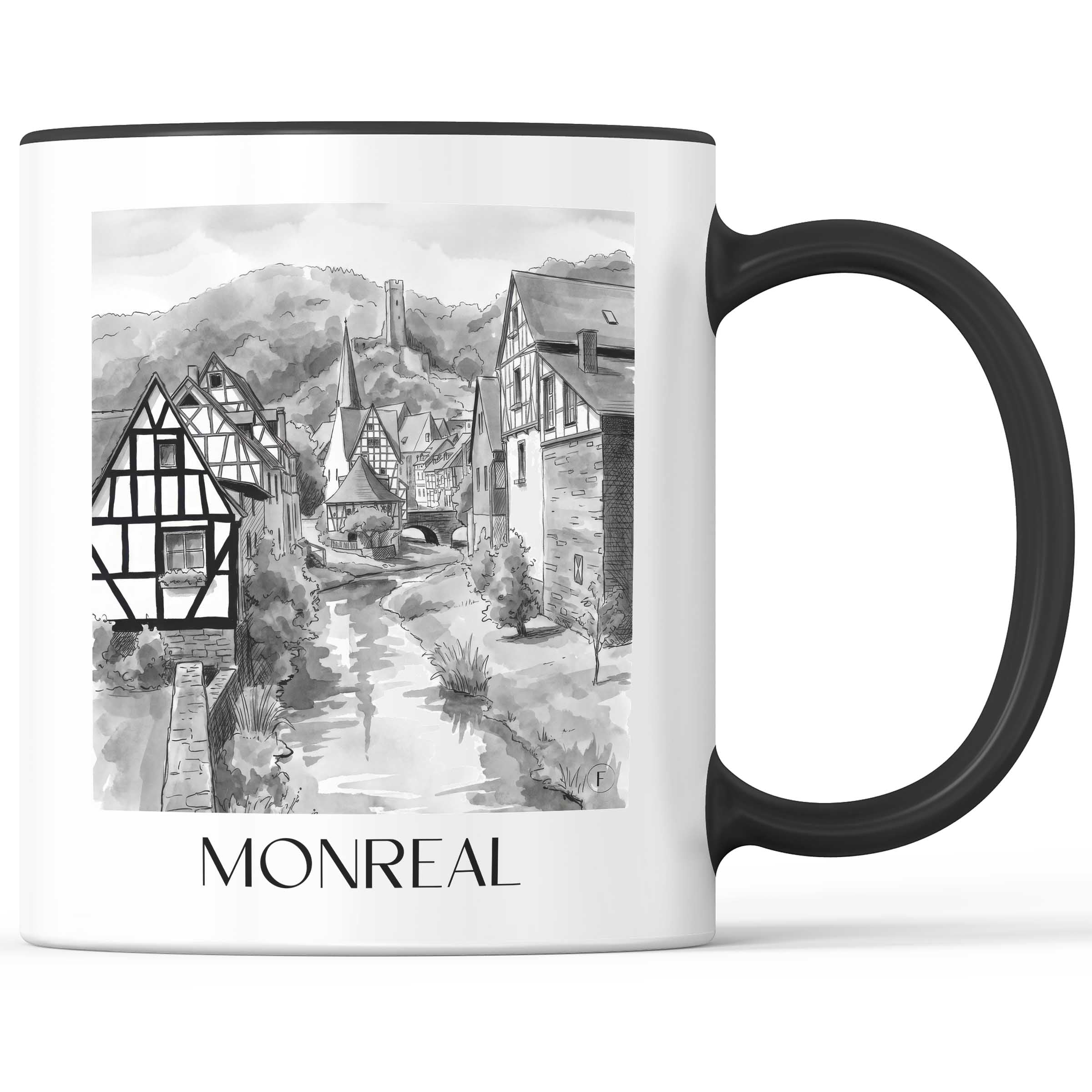 monreal-eifel-deutschland-kaffeebecher-aquarell-schwarz-weiss