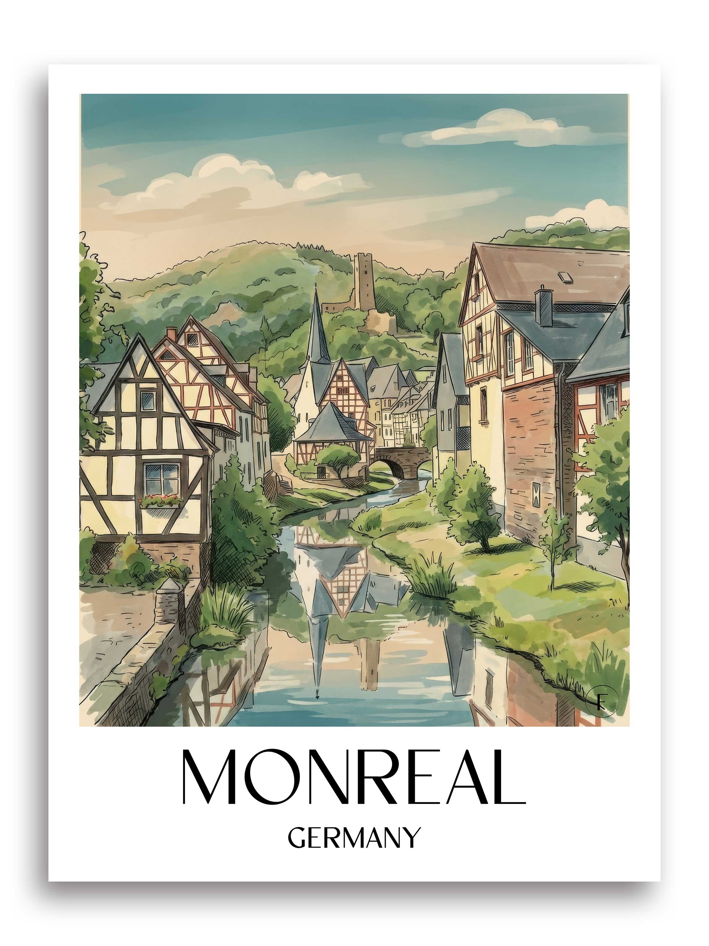 Monreal Poster - Eifel - Deutschland Kunstdruck - Aquarell von A4 bis A1 - favplace