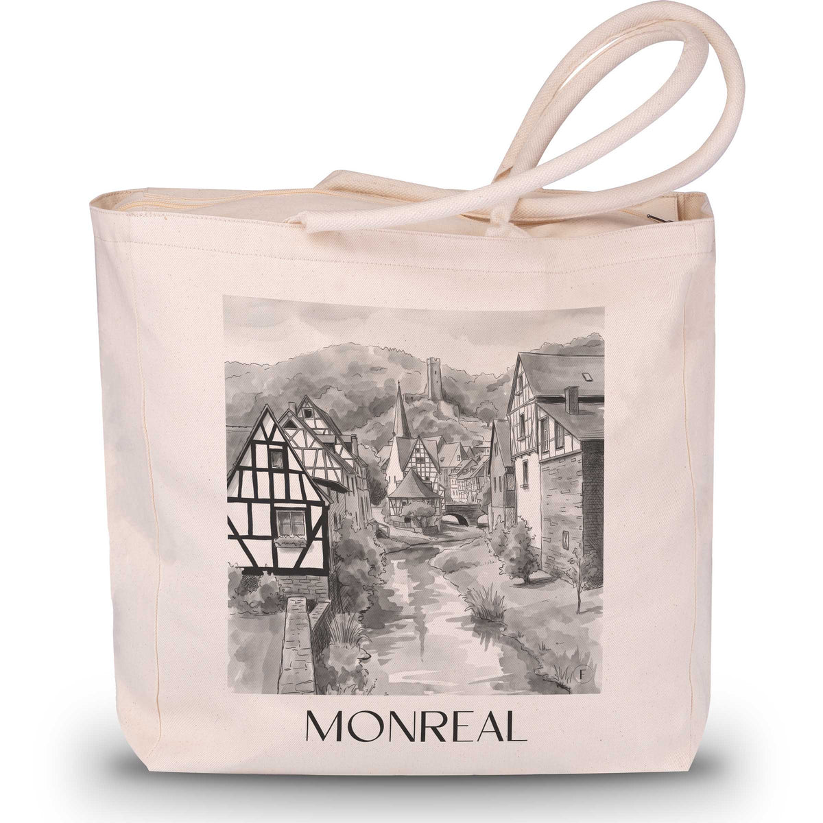 Monreal Shopping Tasche - Eifel - Deutschland Tote Bag - Einkaufstasche im Aquarell Schwarz-Weiß Stil - favplace