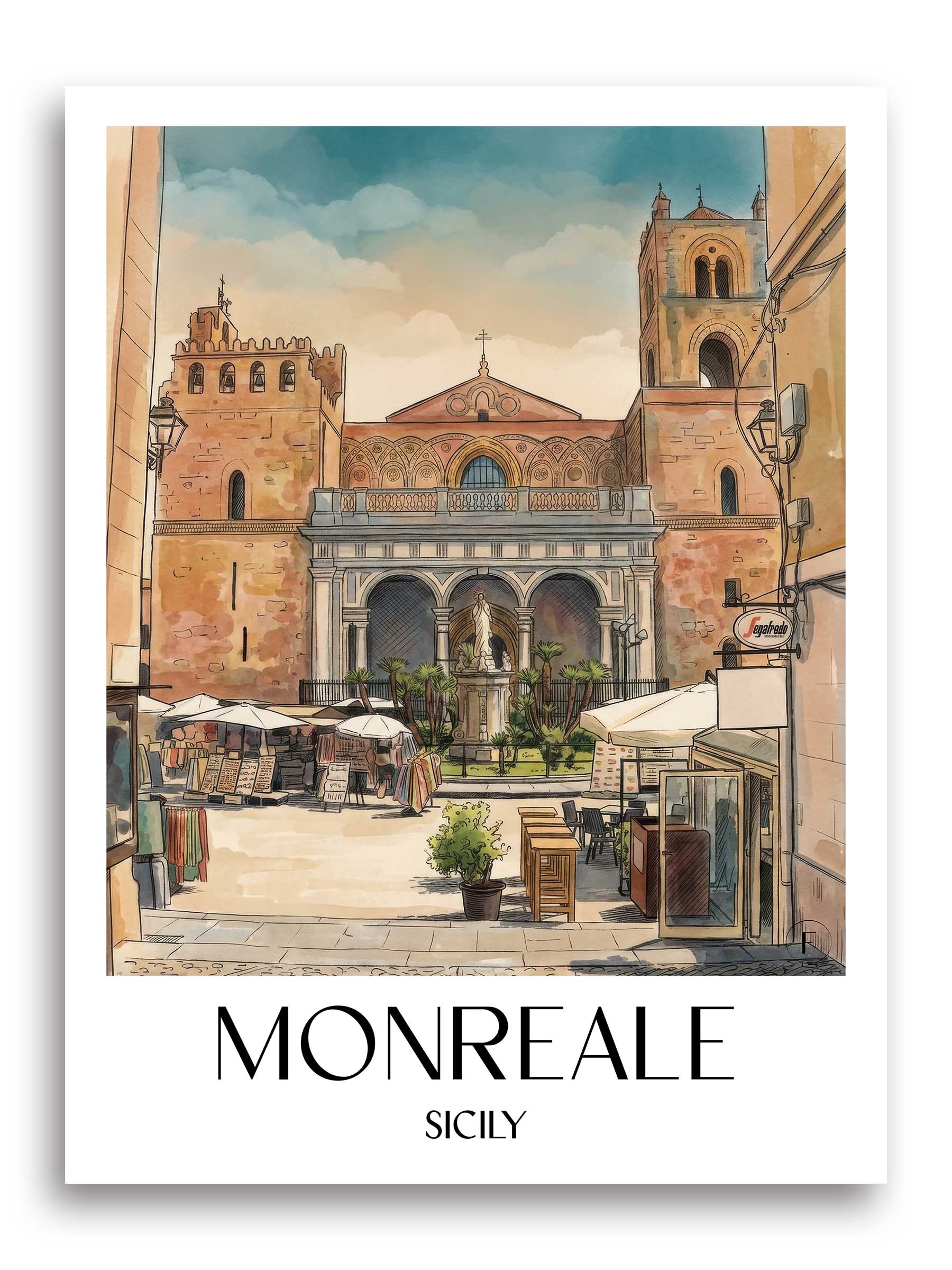 Monreale Poster - Sizilien - Italien Kunstdruck - Aquarell von A4 bis A1 - favplace
