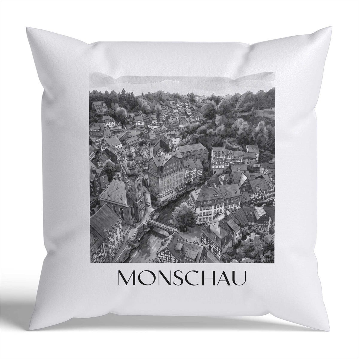 monschau-rureifel-deutschland-kissenbezug-aquarell-schwarz-weiss