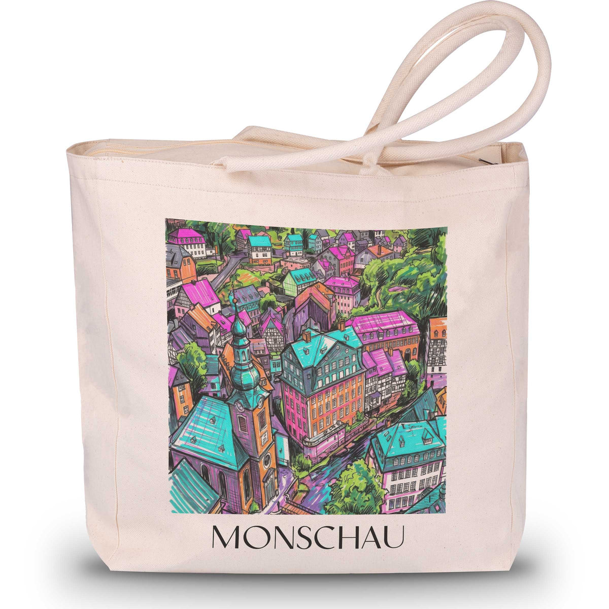 Monschau Shopping Tasche - Rureifel - Deutschland Tote Bag - Einkaufstasche im Tag Graffiti Stil - favplace