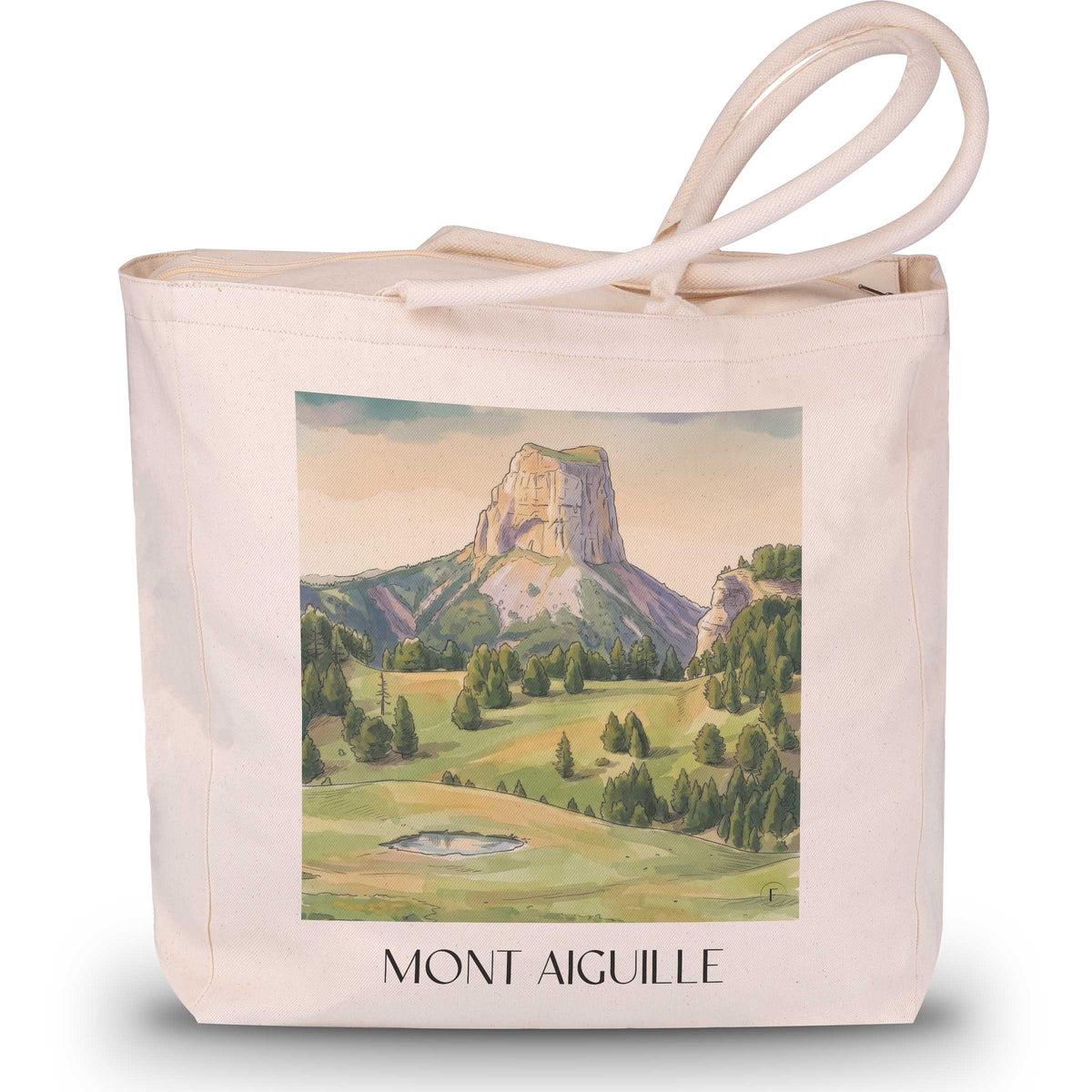 mont-aiguille-vercors-frankreich-einkaufstasche-aquarell
