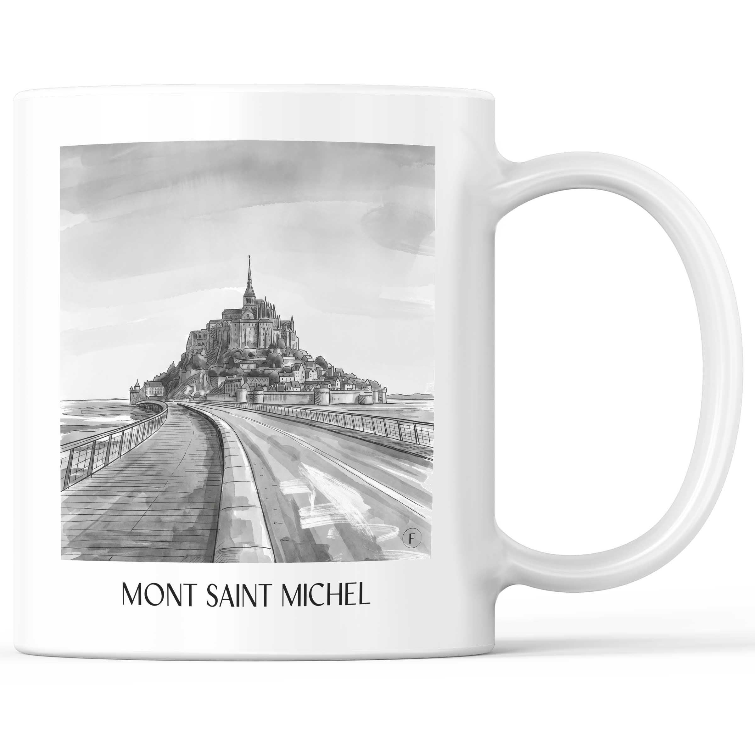 Mont Saint Michel - Frankreich Becher - Kaffeetasse im Aquarell Schwarz-Weiß Stil - favplace