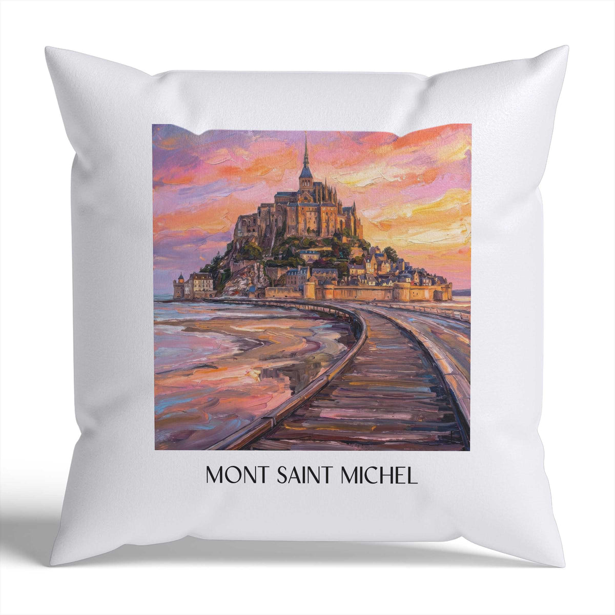 Mont Saint Michel Kissenhülle - Zierkissen Bezug - Frankreich - Frankreich Kissen bzw. Kissenbezug im Ölgemälde Stil - favplace
