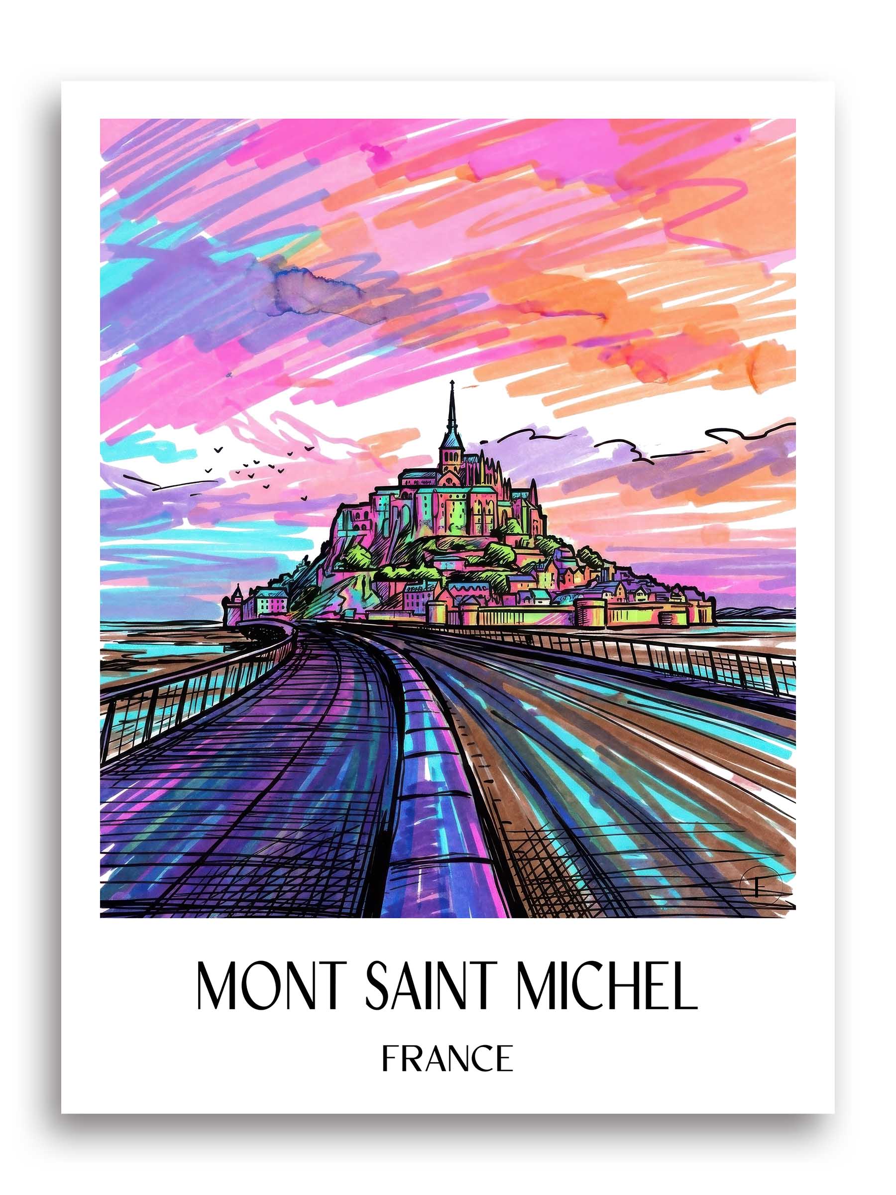 Mont Saint Michel Poster - - Frankreich Kunstdruck - Tag Graffiti von A4 bis A1 - favplace