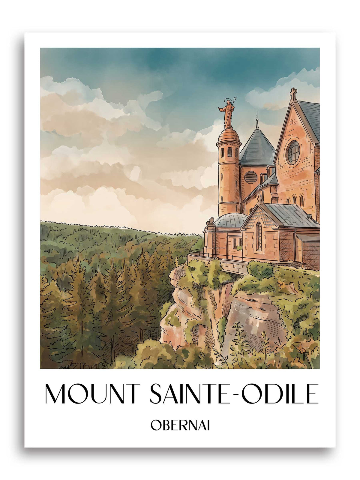 Mont Sainte-Odile Poster - Obernai - Frankreich Kunstdruck - Aquarell von A4 bis A1 - favplace