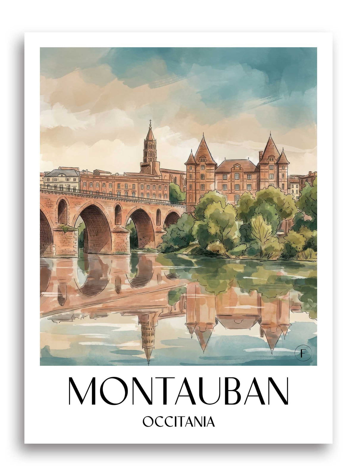 Montauban Poster - Okzitanien - Frankreich Kunstdruck - Aquarell von A4 bis A1 - favplace
