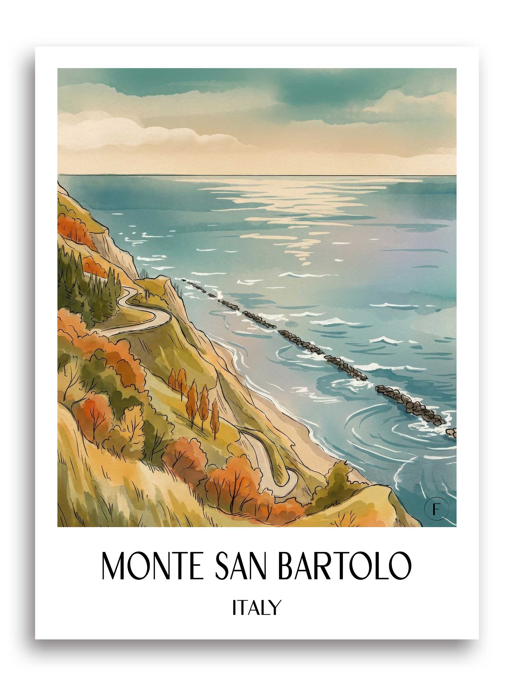 Monte San Bartolo Poster - Marken - Italien Kunstdruck - Aquarell von A4 bis A1 - favplace