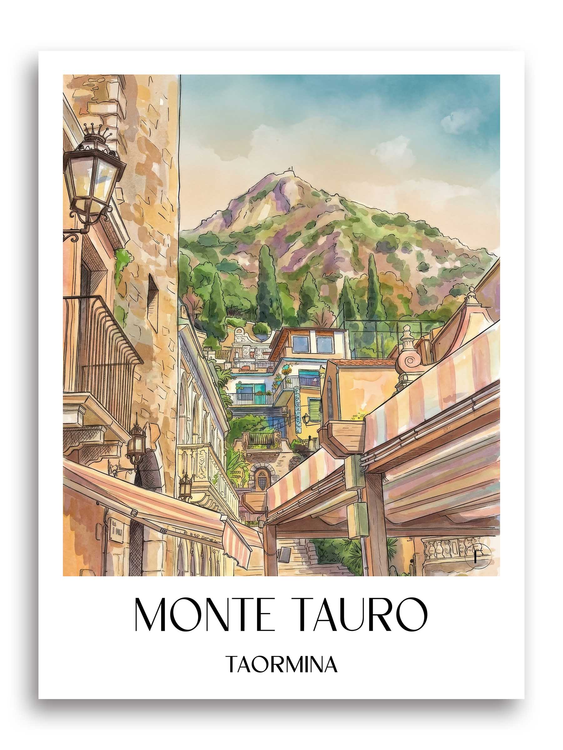 Monte Tauro Poster - Taormina - Italien Kunstdruck - Aquarell von A4 bis A1 - favplace
