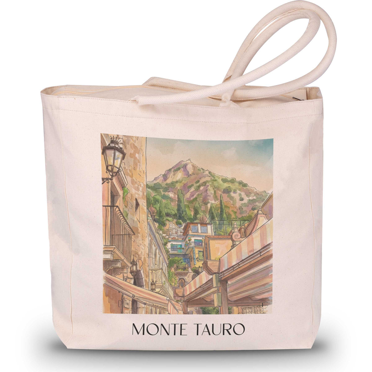 Monte Tauro Shopping Tasche - Taormina - Italien Tote Bag - Einkaufstasche im Aquarell Stil - favplace
