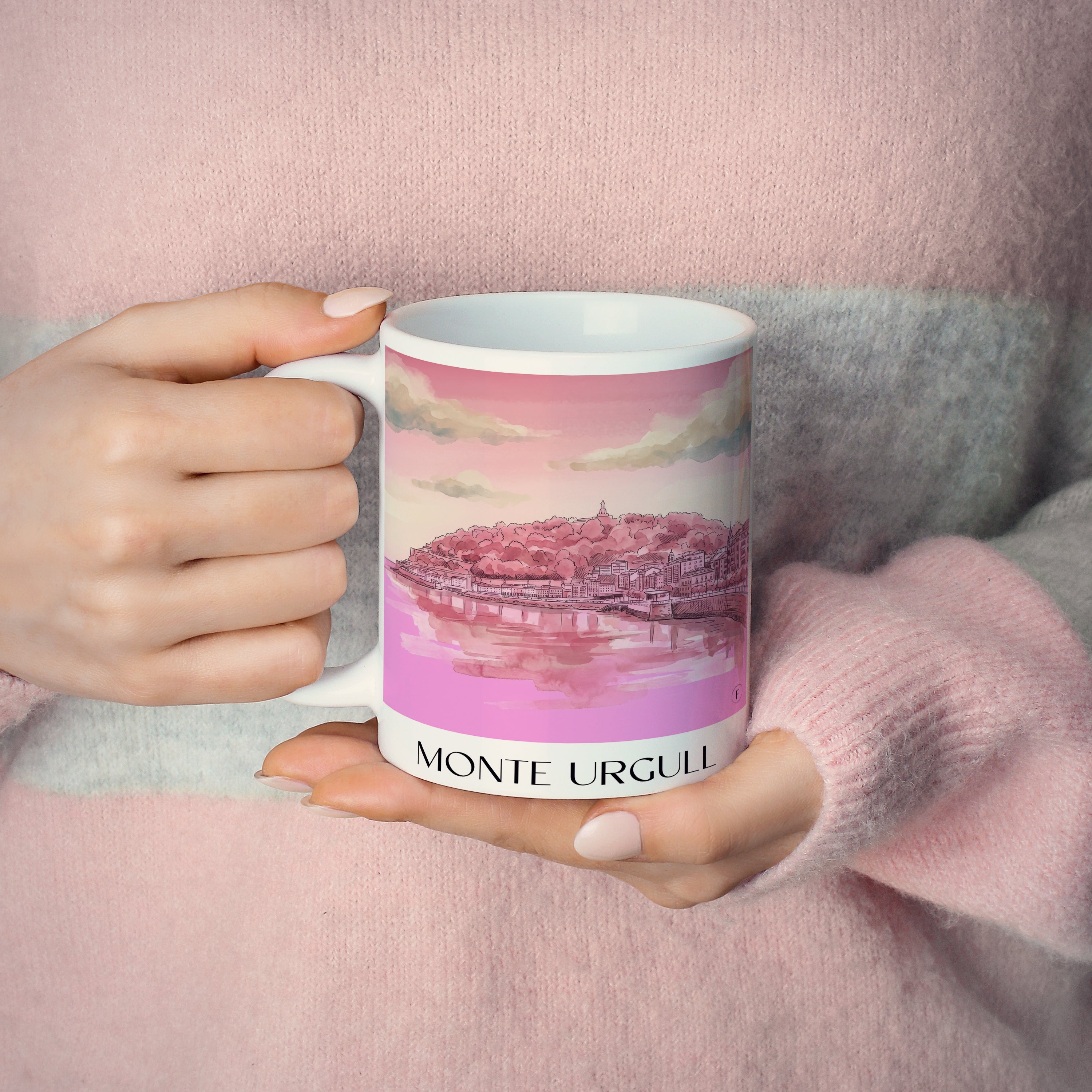 monte-urgull-san-sebastián-spanien-kaffeebecher-aquarell-pink-rosa