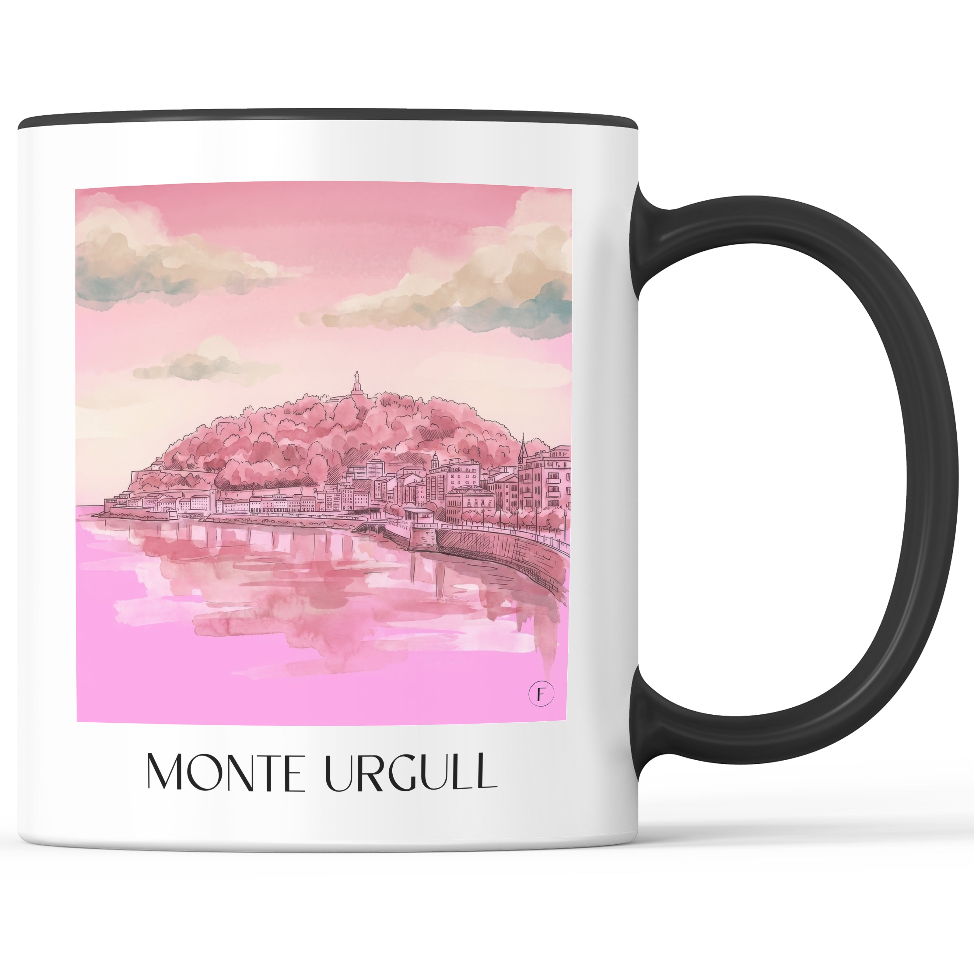 Monte Urgull Kaffeebecher - San Sebastián - Spanien Becher - Kaffeetasse im Aquarell Pink Stil - favplace