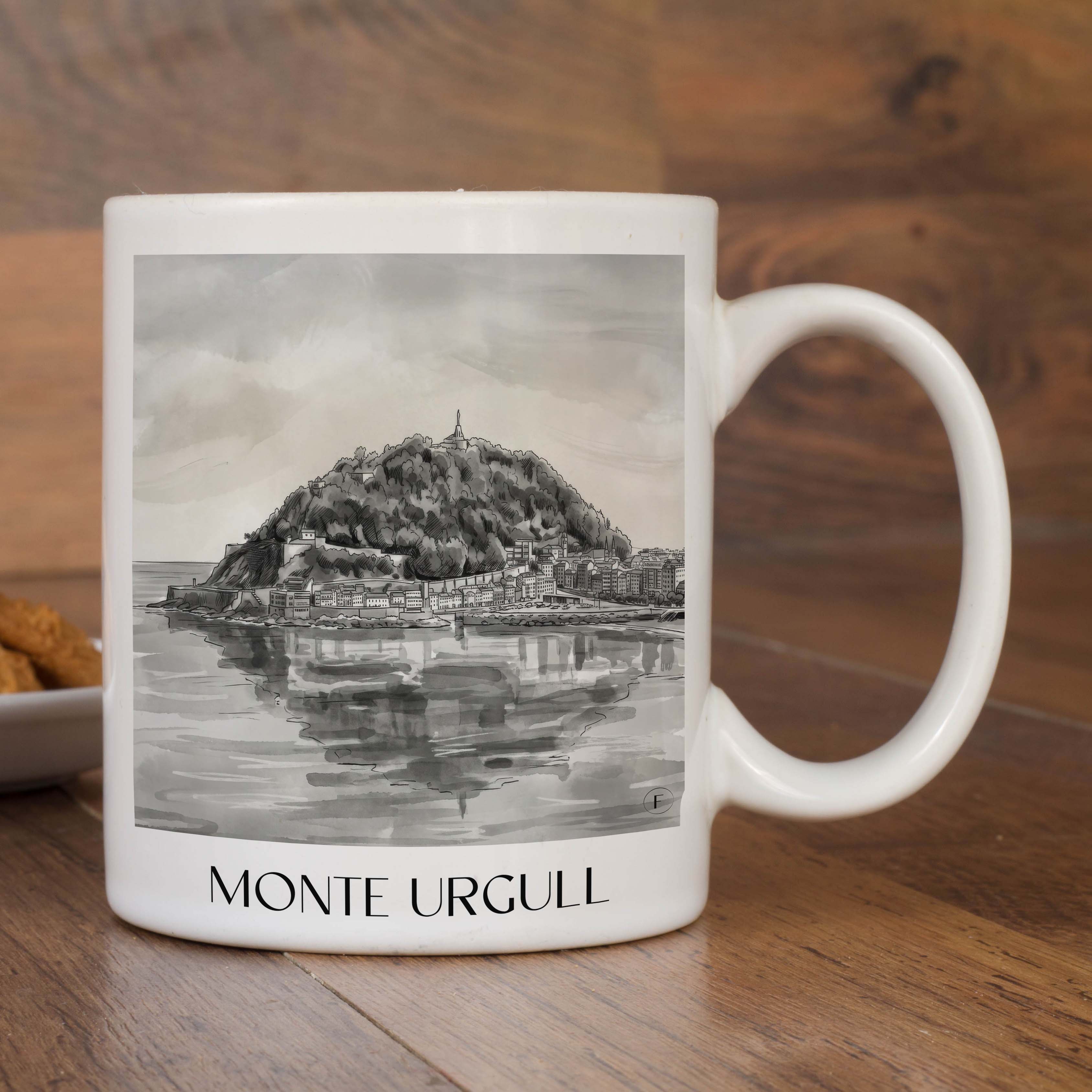 monte-urgull-san-sebastián-spanien-kaffeebecher-aquarell-schwarz-weiss