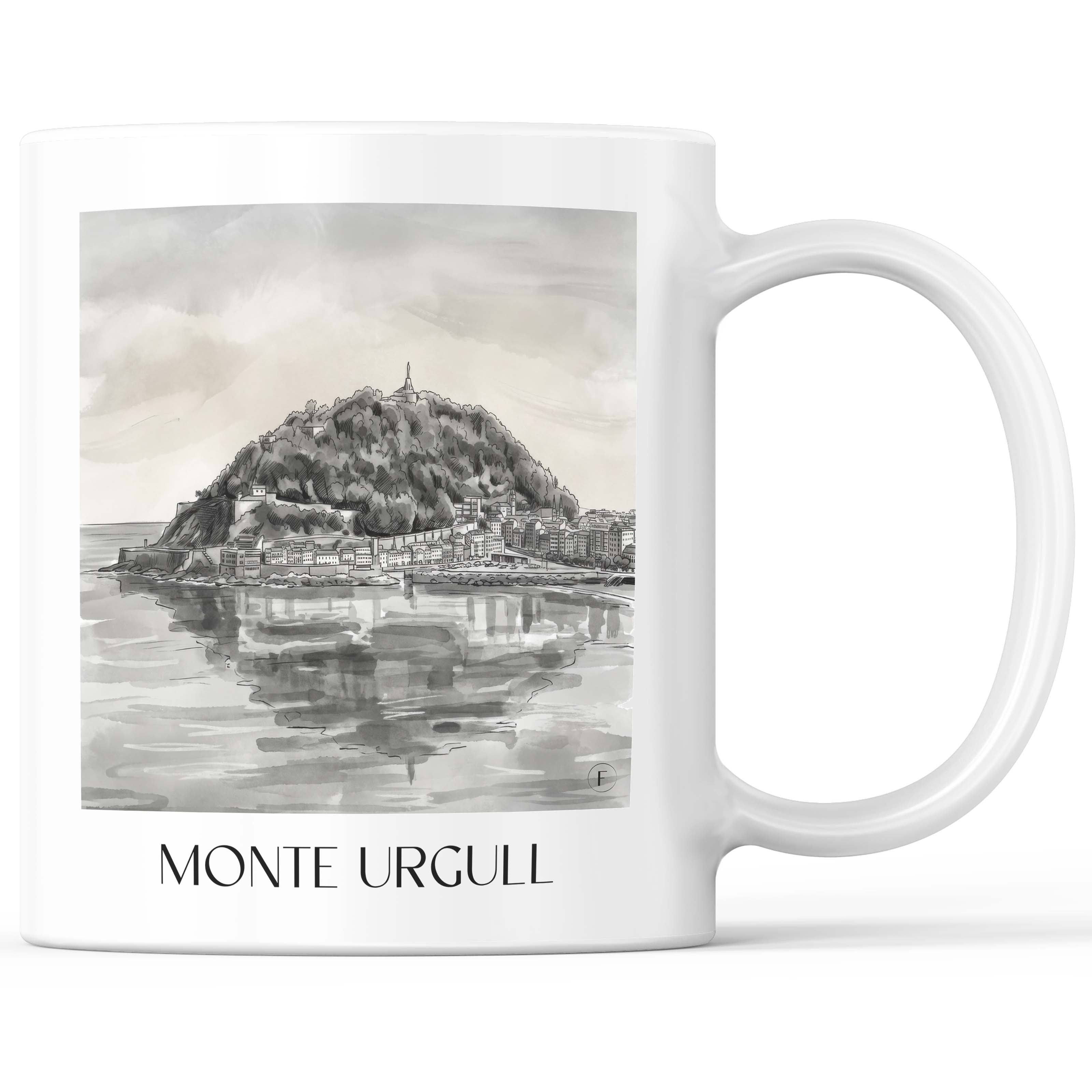 Monte Urgull Kaffeebecher - San Sebastián - Spanien Becher - Kaffeetasse im Aquarell Schwarz-Weiß Stil - favplace
