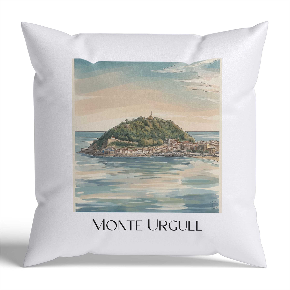 Monte Urgull Kissenhülle - Zierkissen Bezug - San Sebastián - Spanien Kissen bzw. Kissenbezug im Aquarell Stil - favplace