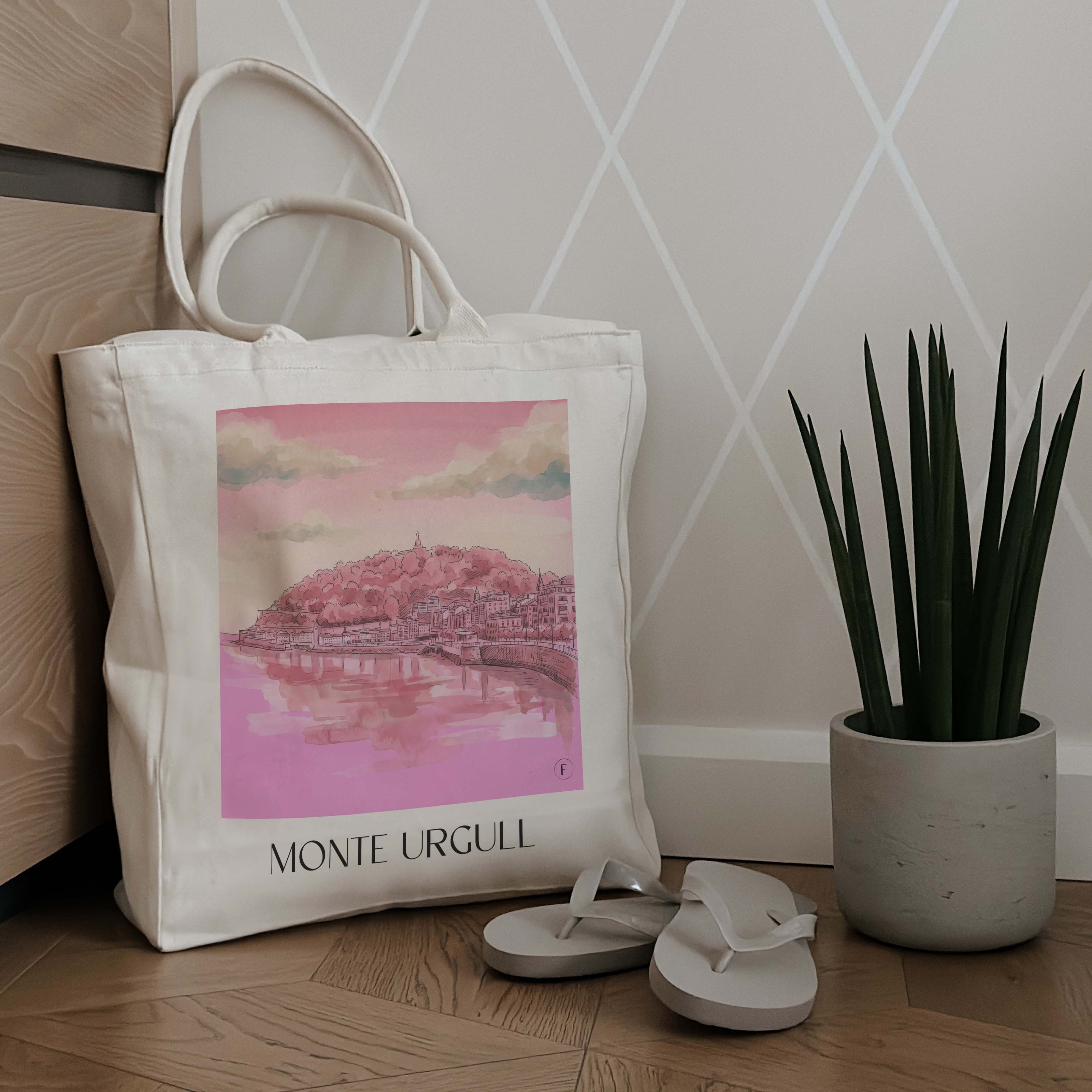monte-urgull-san-sebastián-spanien-einkaufstasche-aquarell-pink-rosa