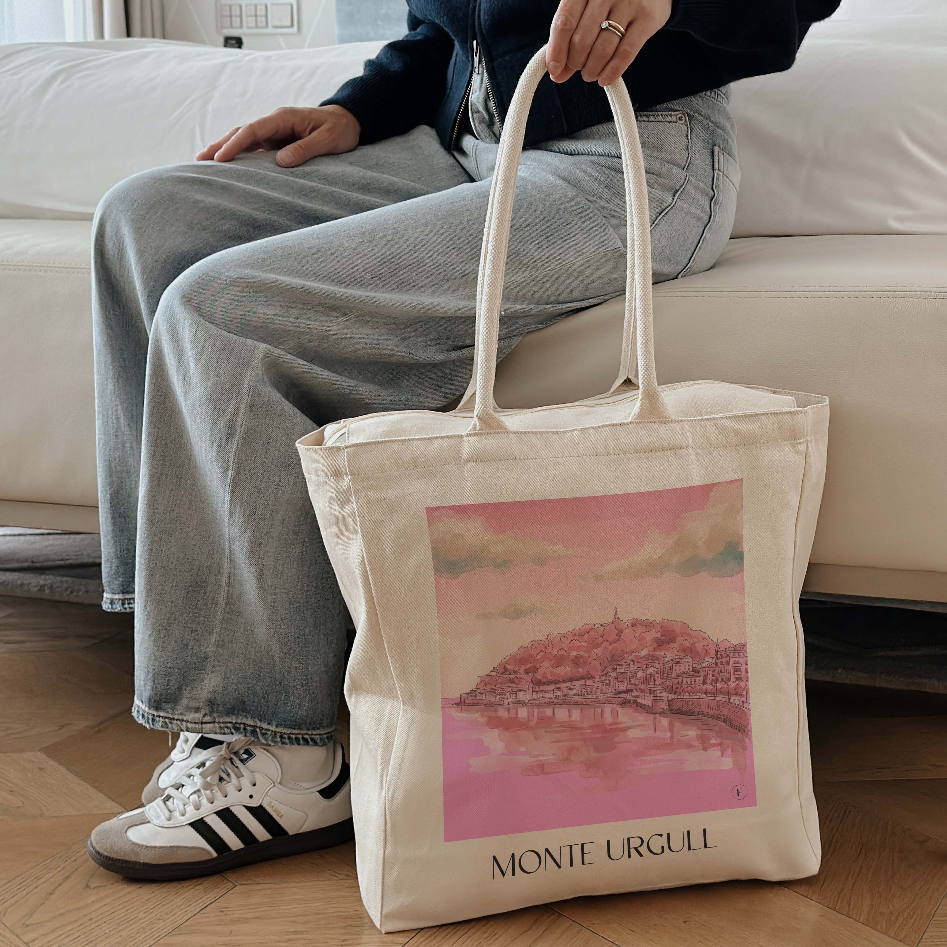 monte-urgull-san-sebastián-spanien-einkaufstasche-aquarell-pink-rosa