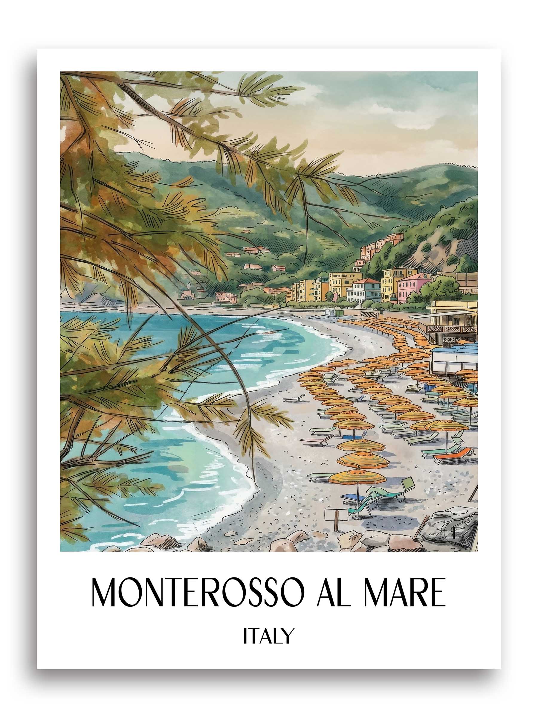 Monterosso al Mare Poster - Cinque Terre - Italien Kunstdruck - Aquarell von A4 bis A1 - favplace