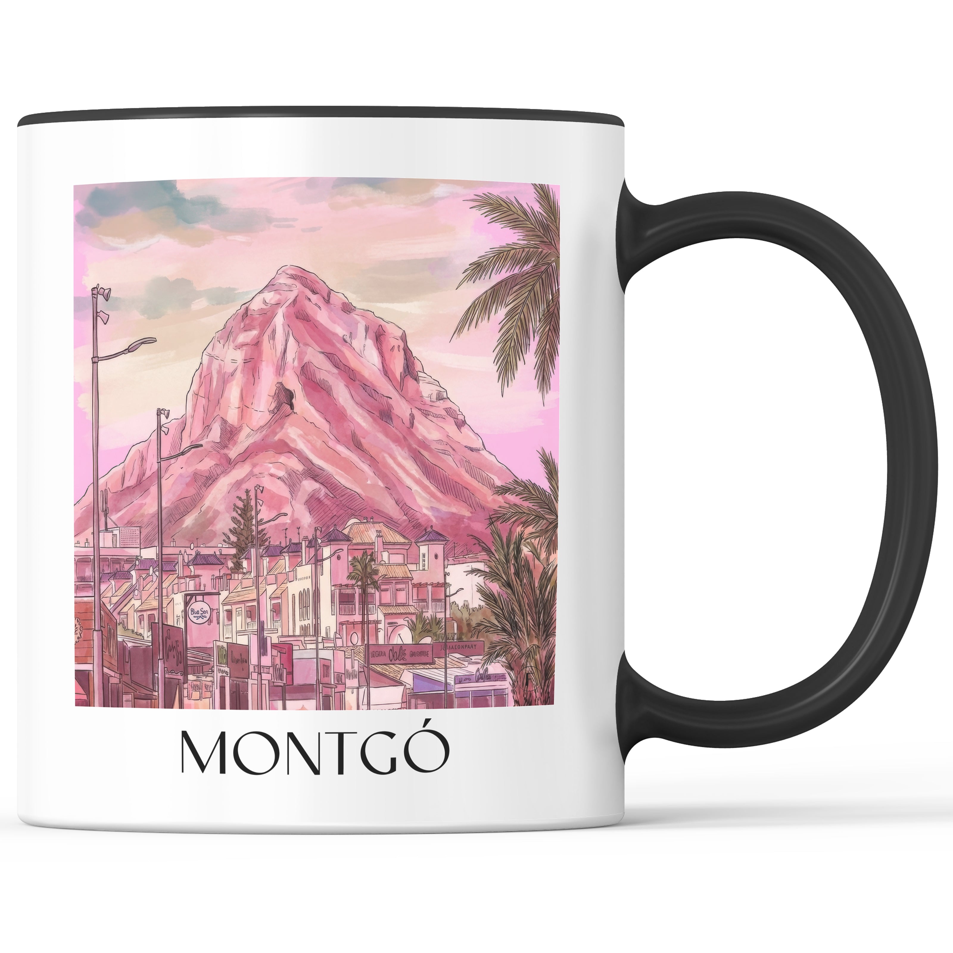 montgó-dénia-spanien-kaffeebecher-aquarell-pink-rosa