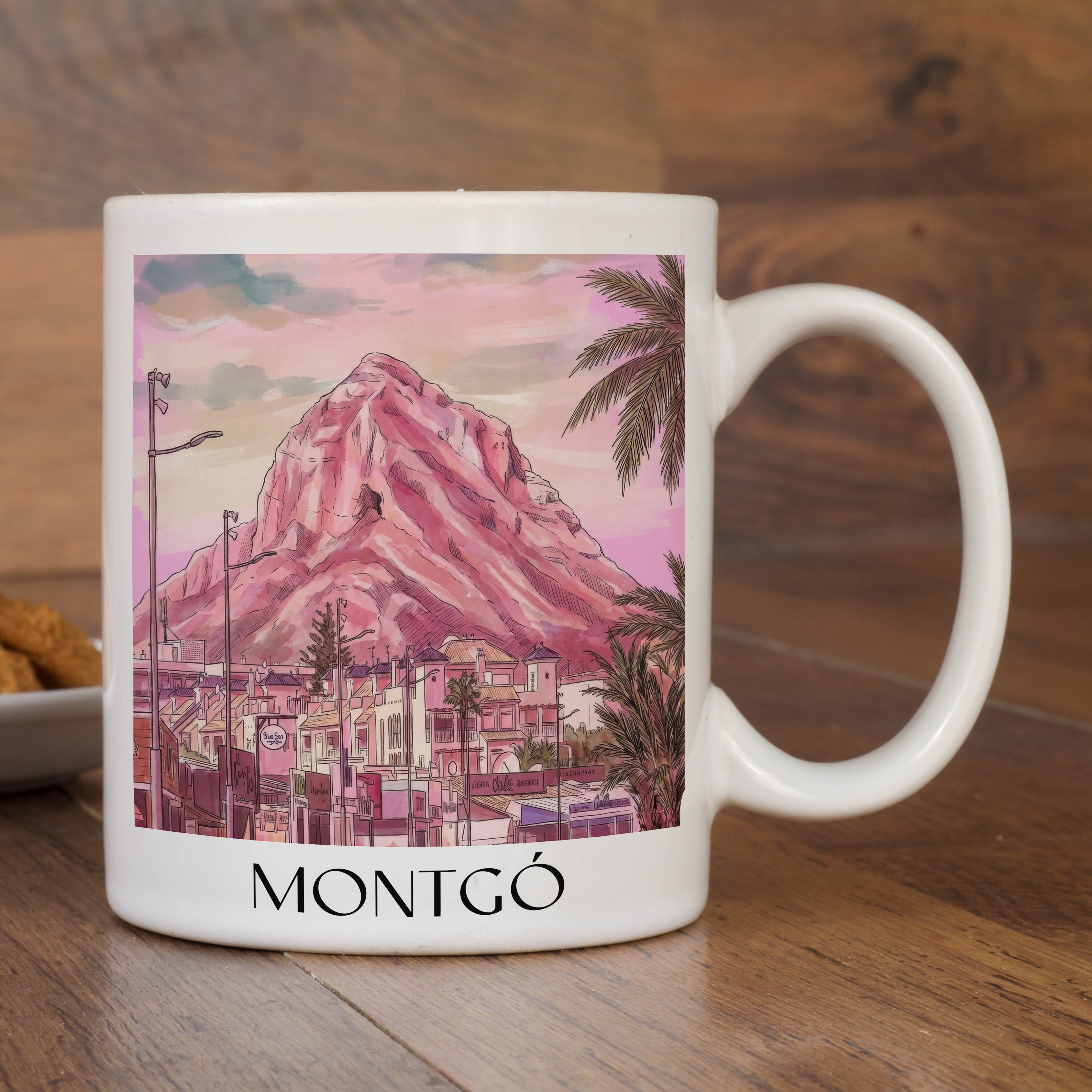 montgó-dénia-spanien-kaffeebecher-aquarell-pink-rosa
