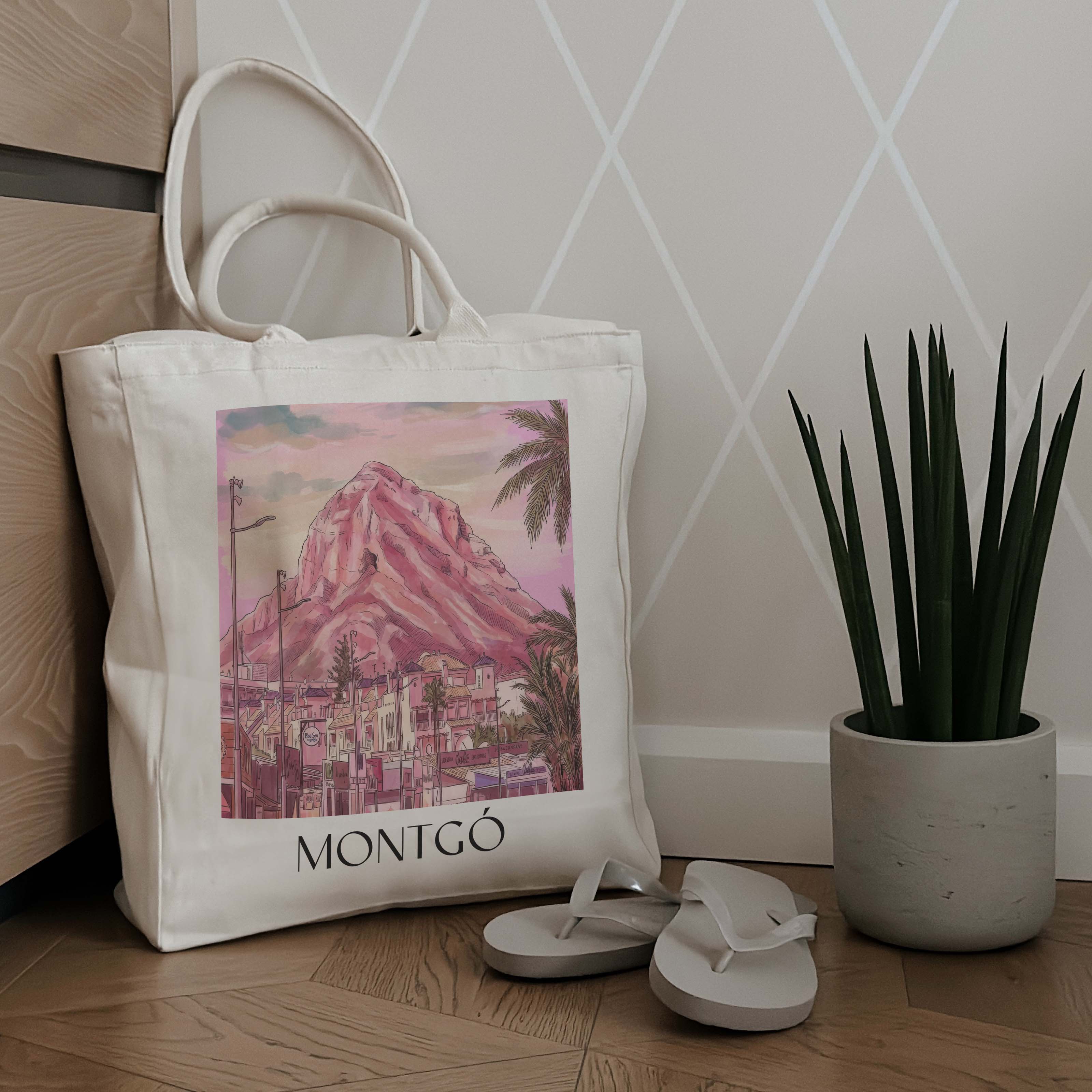 montgó-dénia-spanien-einkaufstasche-aquarell-pink-rosa