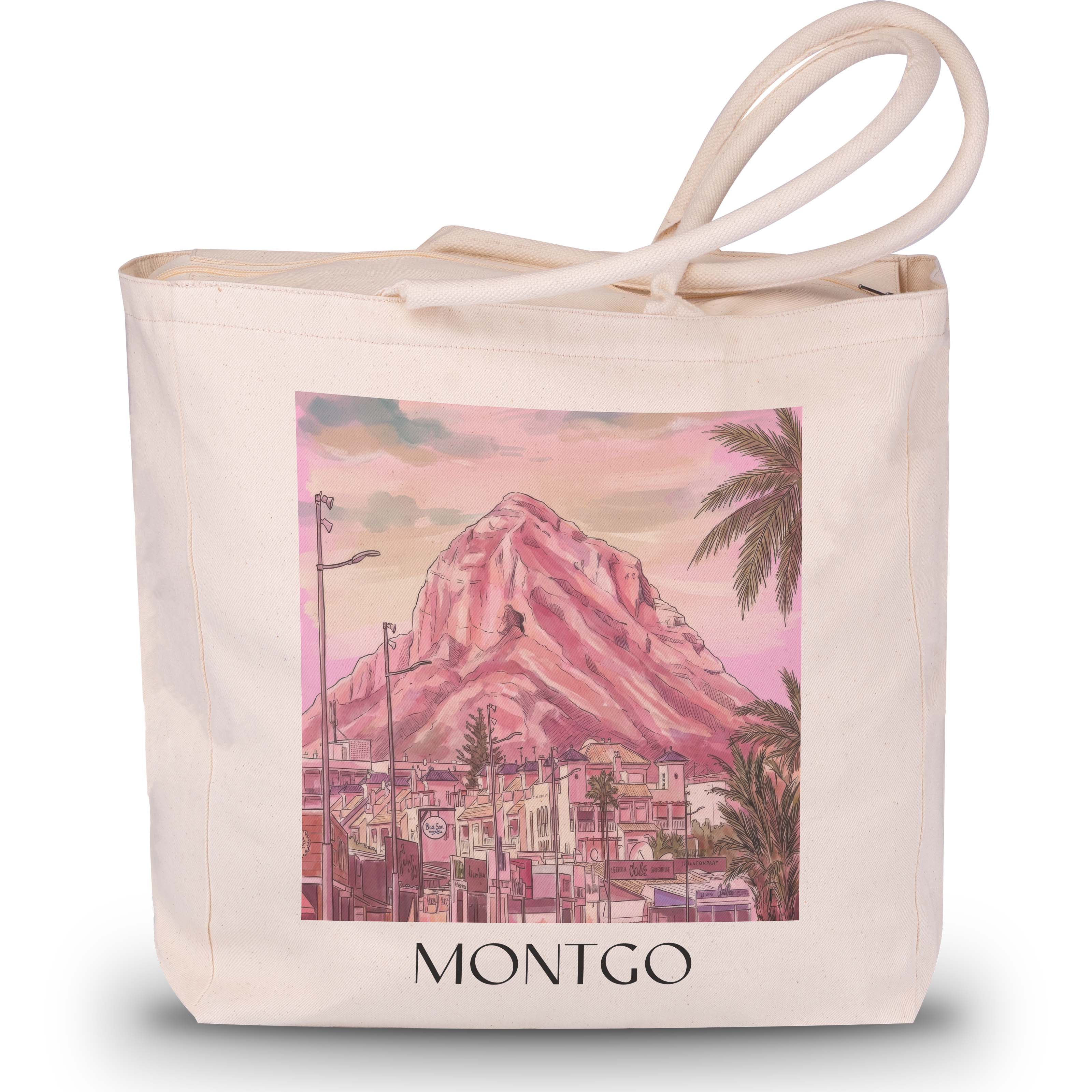 Montgó Shopping Tasche - Dénia - Spanien Tote Bag - Einkaufstasche im Aquarell Pink Stil - favplace