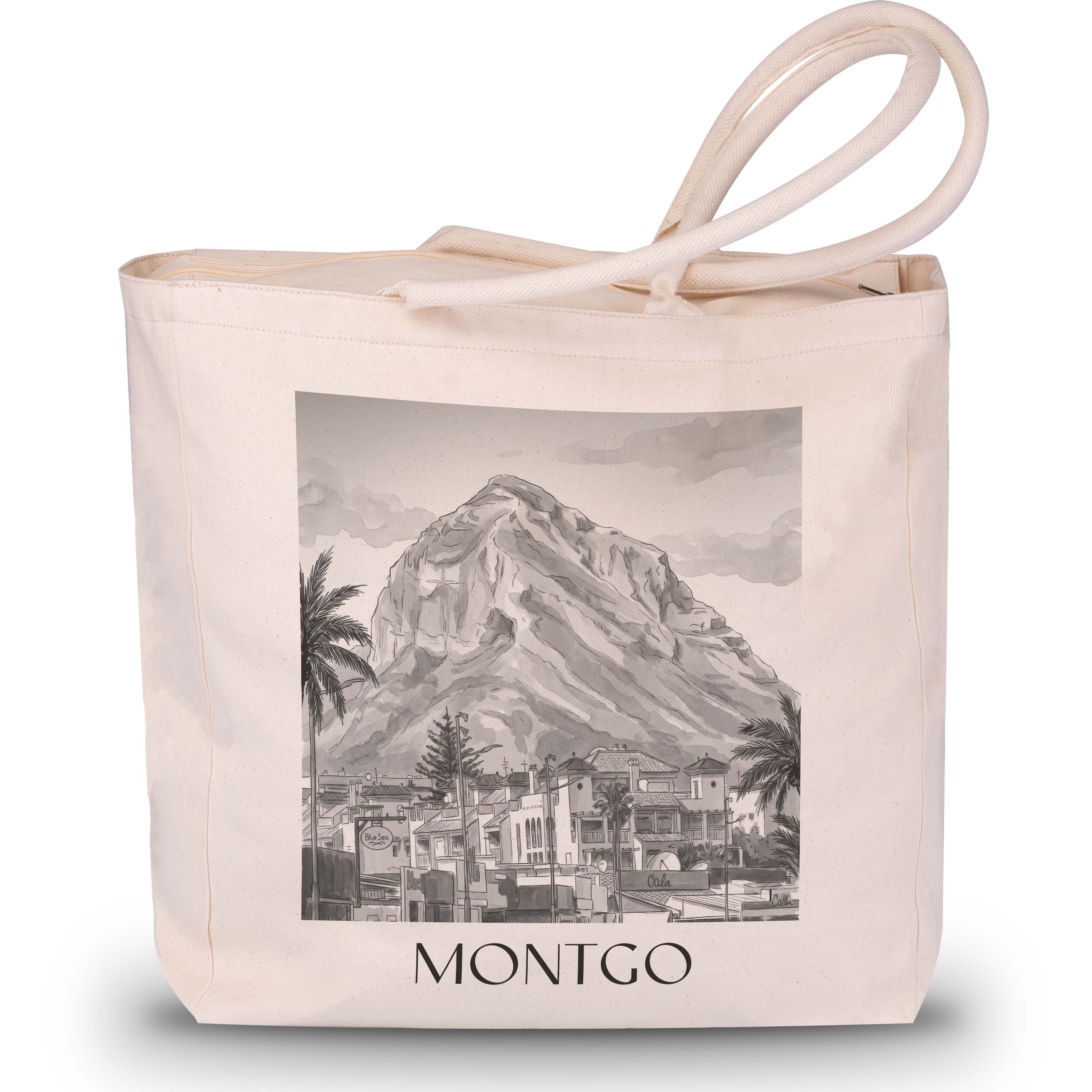 Montgó Shopping Tasche - Dénia - Spanien Tote Bag - Einkaufstasche im Aquarell Schwarz-Weiß Stil - favplace