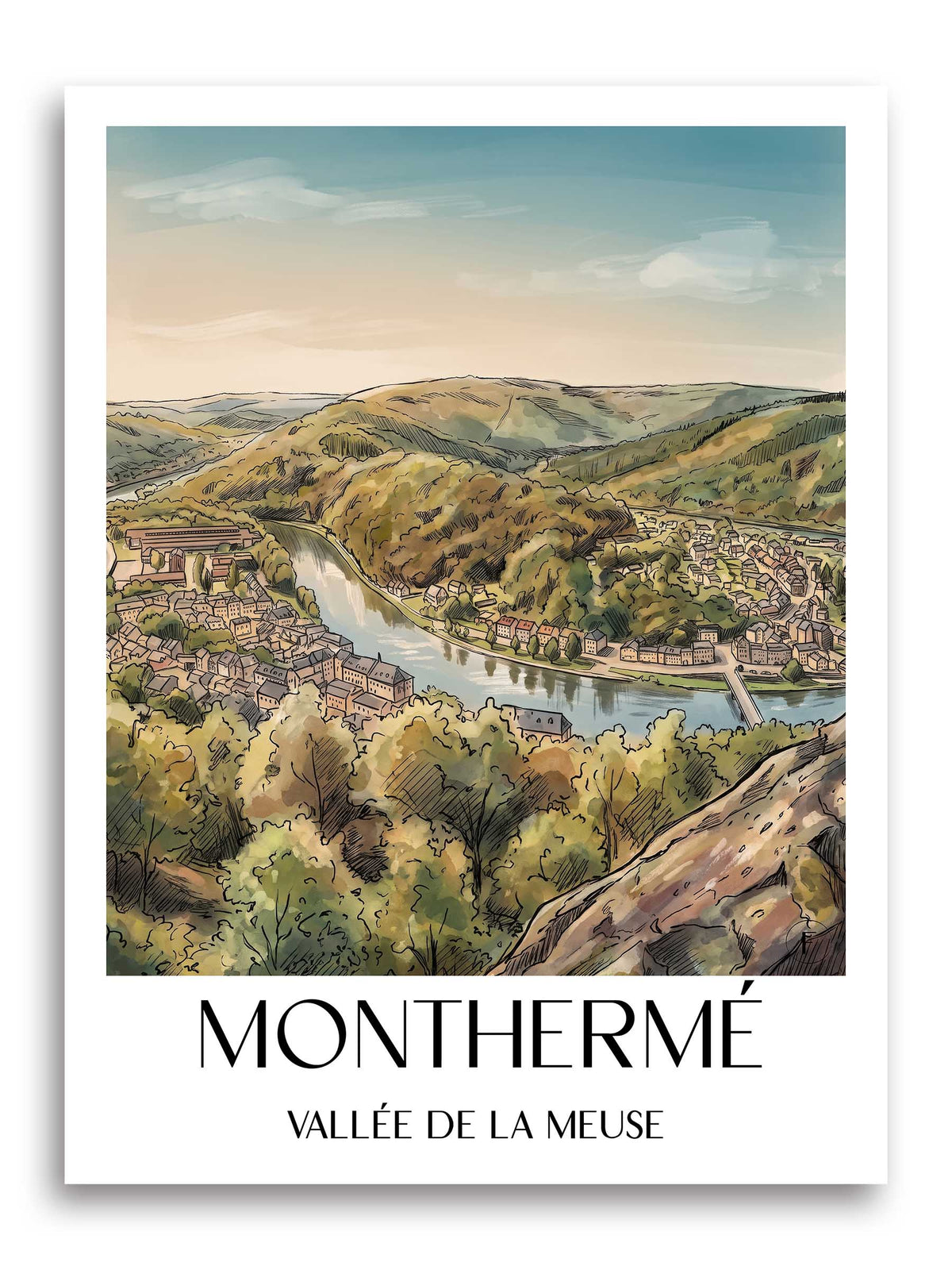 monthermé-vallée-de-la-meuse-frankreich-poster-aquarell